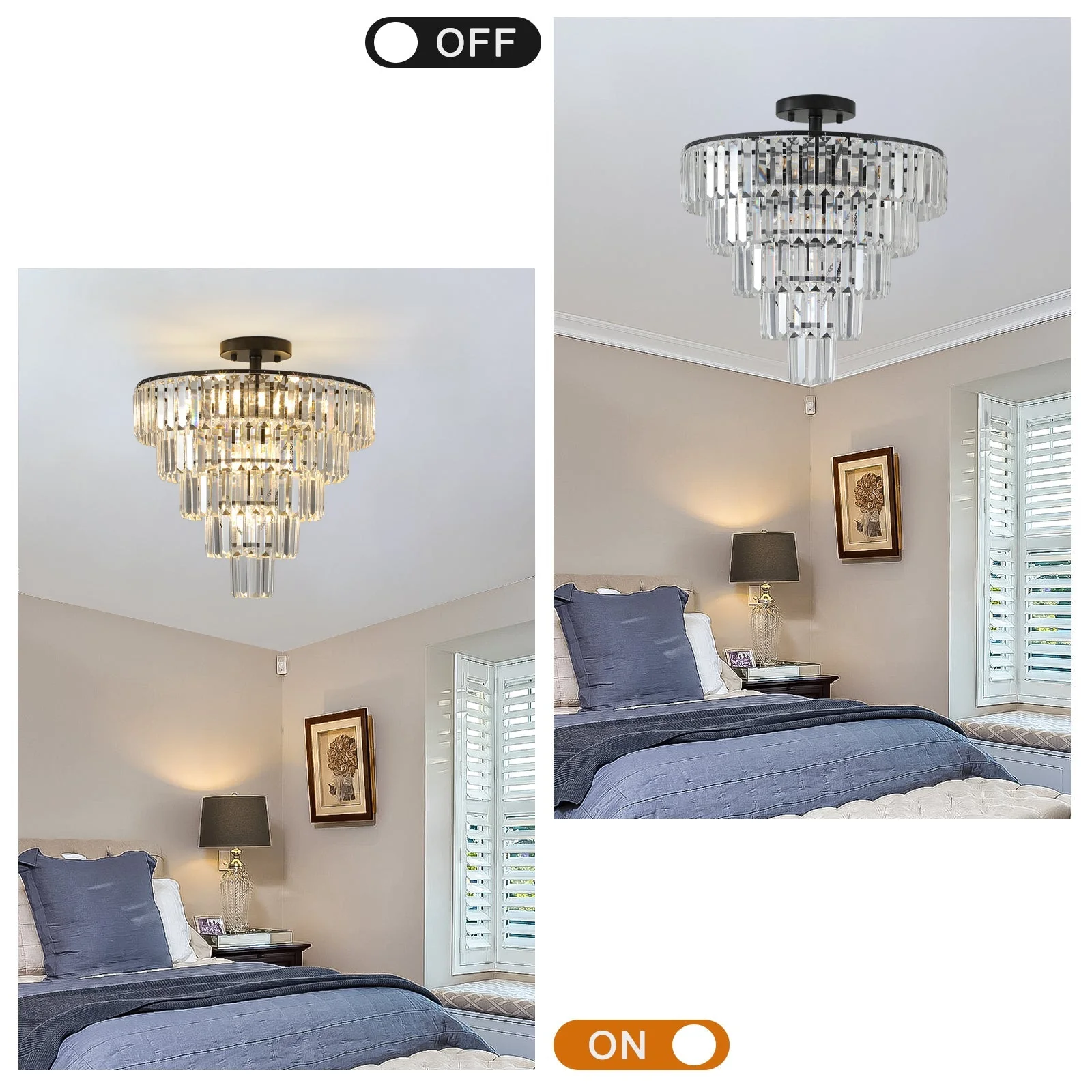 20" Black Crystal Chandelier Ceiling Light - Image 6