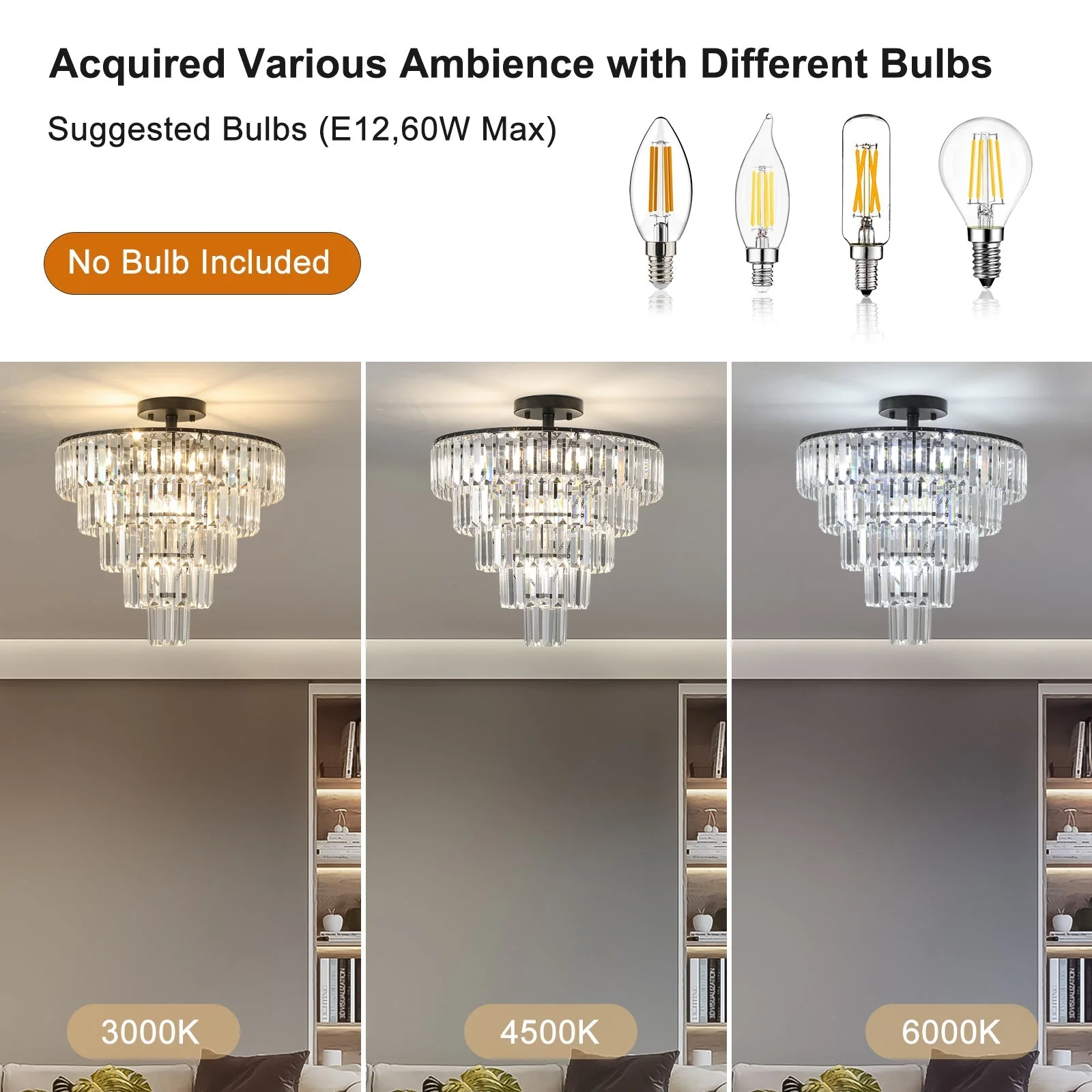 20' Black Crystal Chandelier Ceiling Light, Modern Luxury 10-Light Flush Mount - Image 10