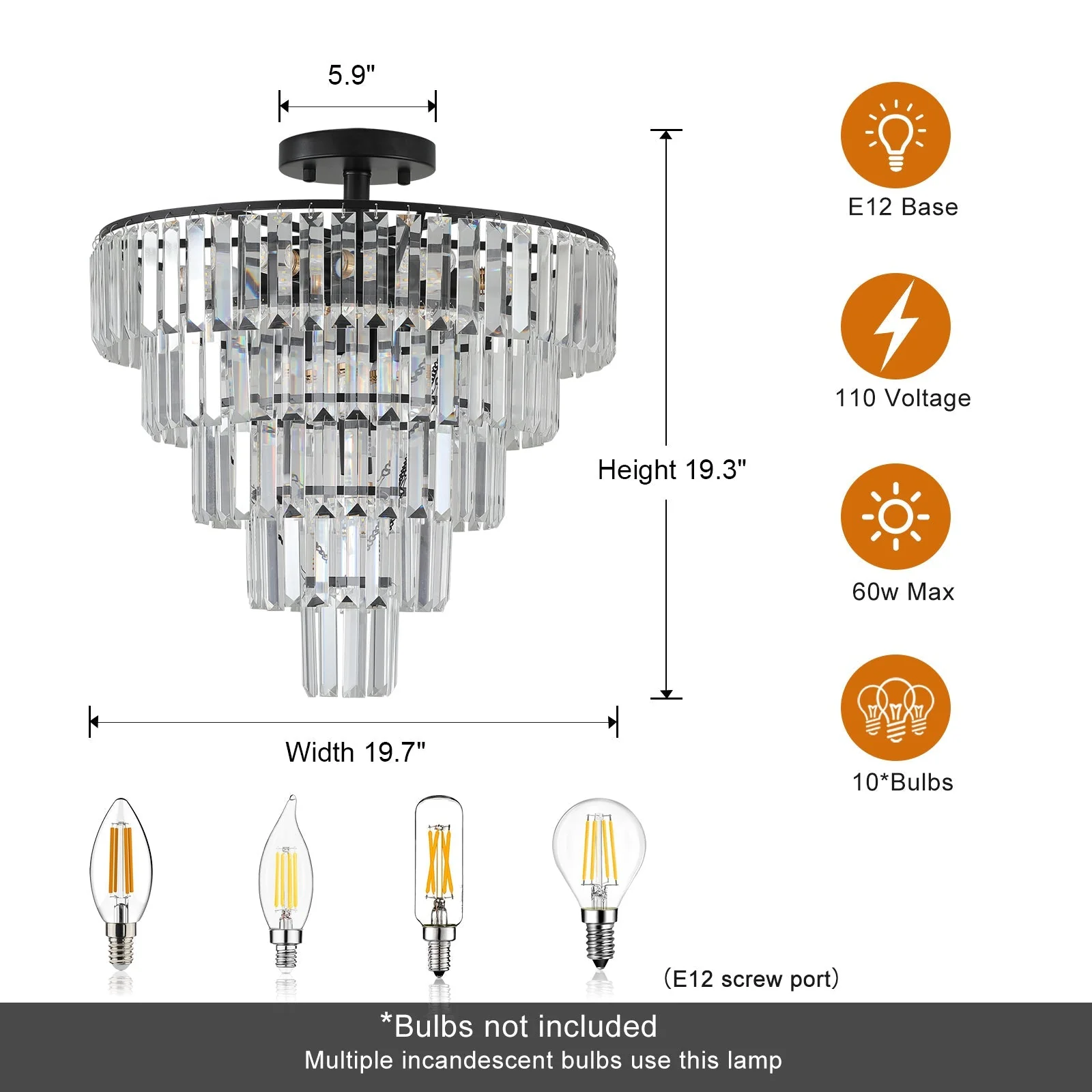20' Black Crystal Chandelier Ceiling Light, Modern Luxury 10-Light Flush Mount - Image 13