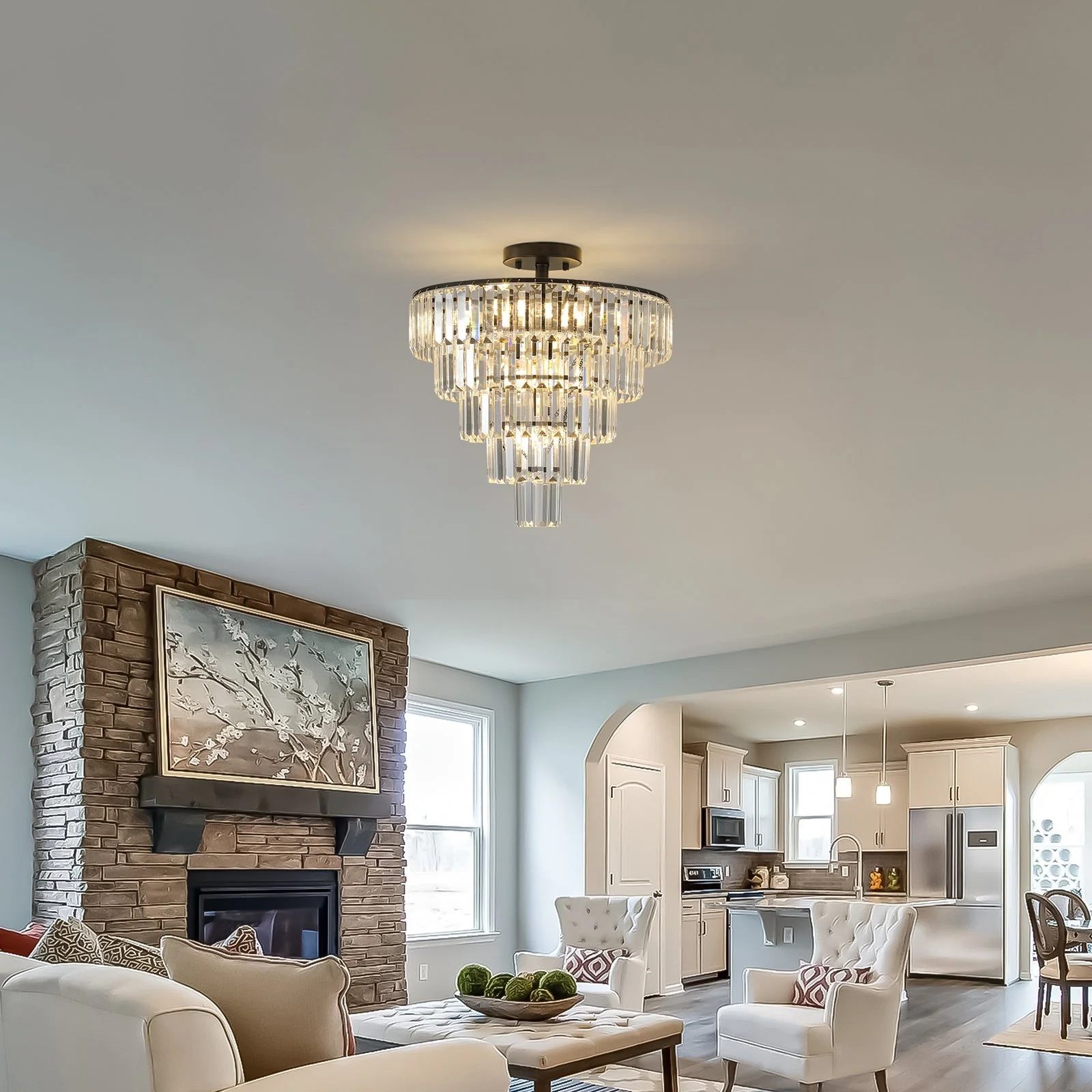 20' Black Crystal Chandelier Ceiling Light, Modern Luxury 10-Light Flush Mount - Image 3