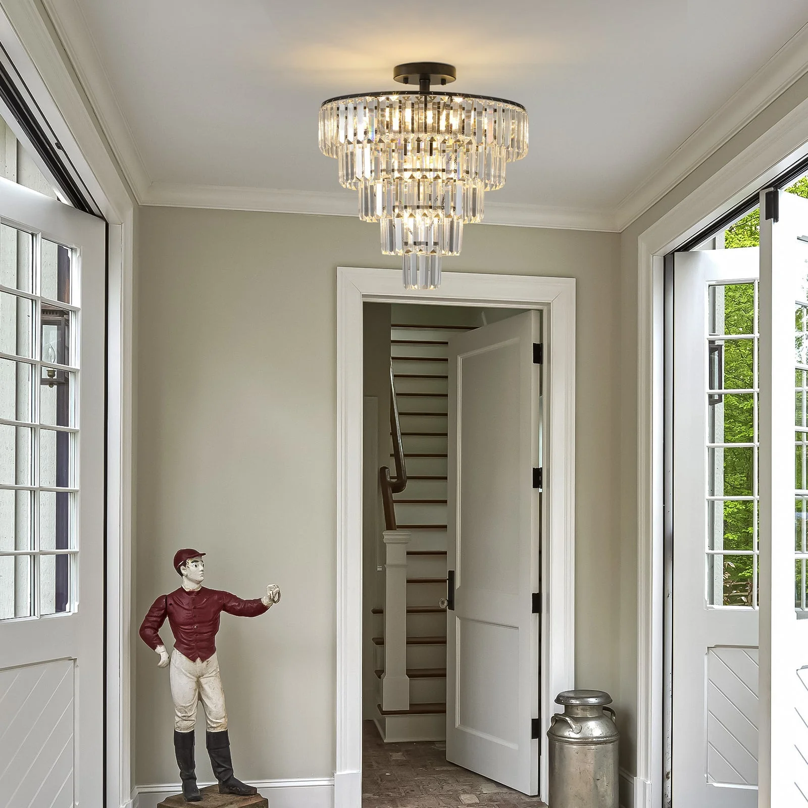 20' Black Crystal Chandelier Ceiling Light, Modern Luxury 10-Light Flush Mount - Image 6