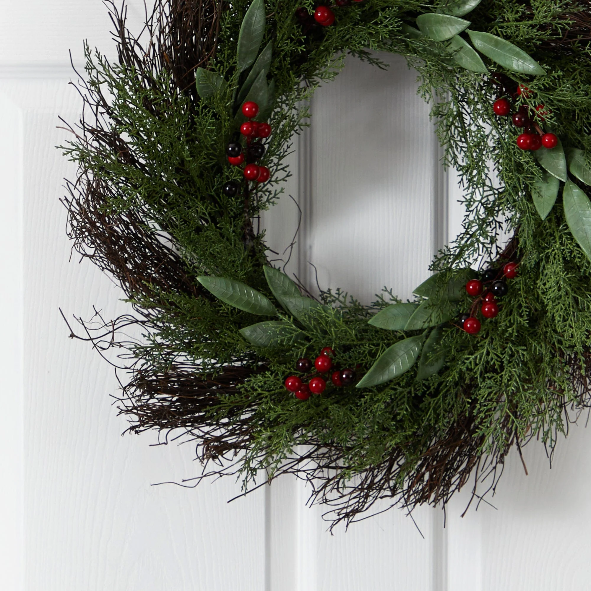 20” Cedar and Ruscus with Berries Artificial Wreath - Image 2
