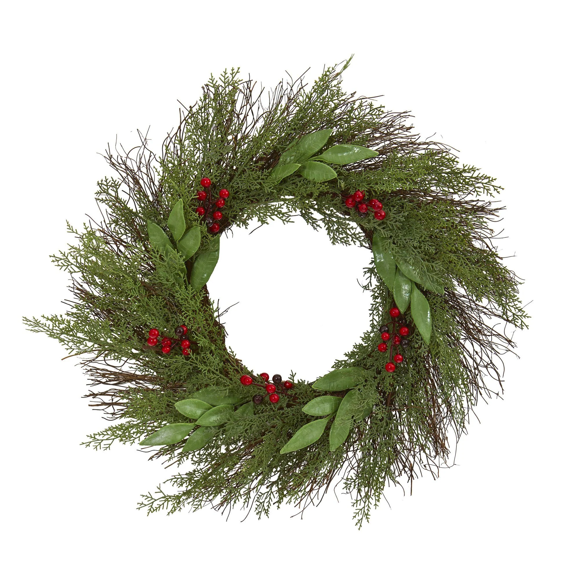 20” Cedar and Ruscus with Berries Artificial Wreath - Image 3