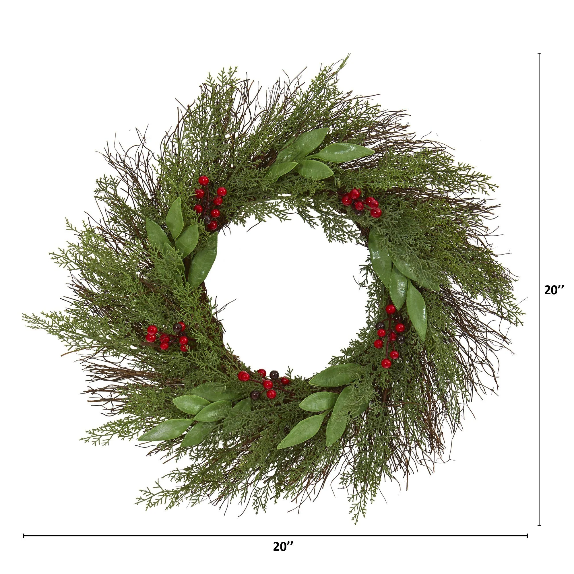 20” Cedar and Ruscus with Berries Artificial Wreath - Image 4