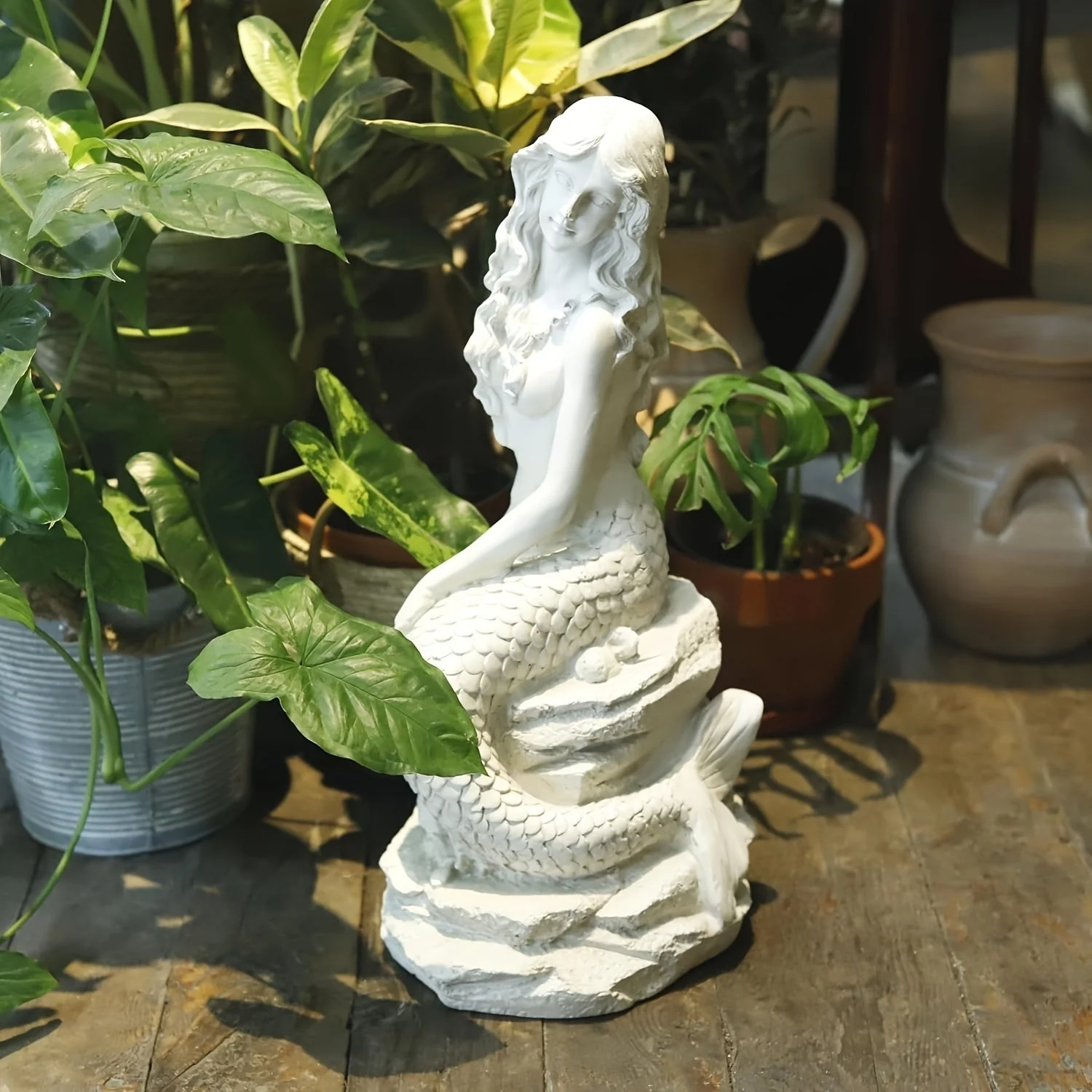 20" H Mermaid on Ocean Rock Garden Statue Resin Outdoor Sculpture - Image 2