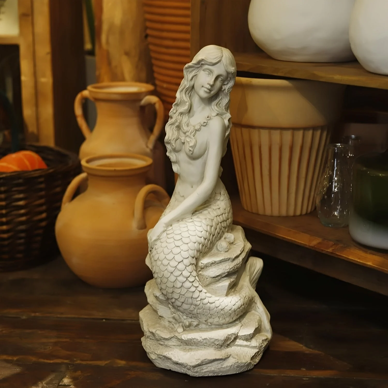 20" H Mermaid on Ocean Rock Garden Statue Resin Outdoor Sculpture - Image 3