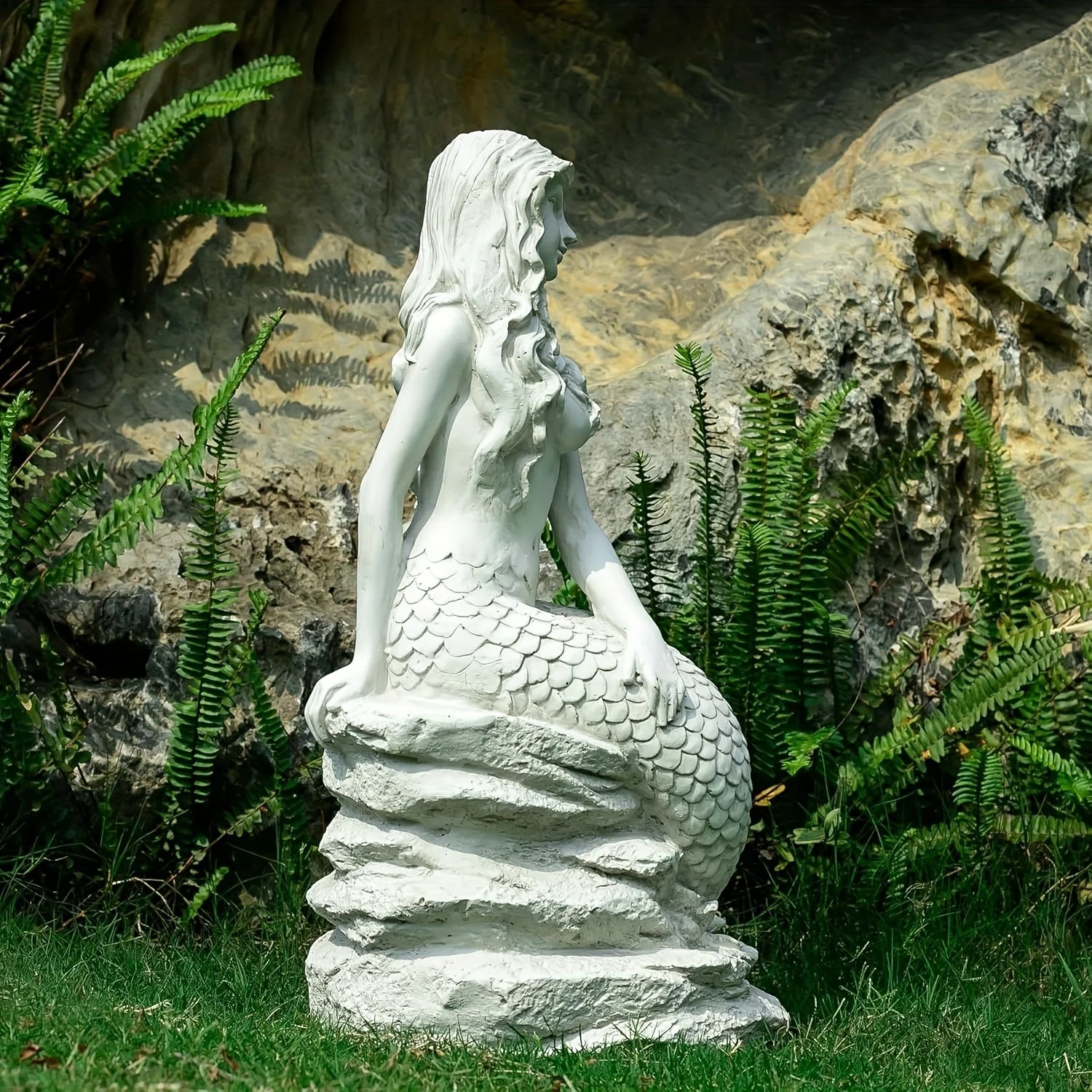 20" H Mermaid on Ocean Rock Garden Statue Resin Outdoor Sculpture - Image 7