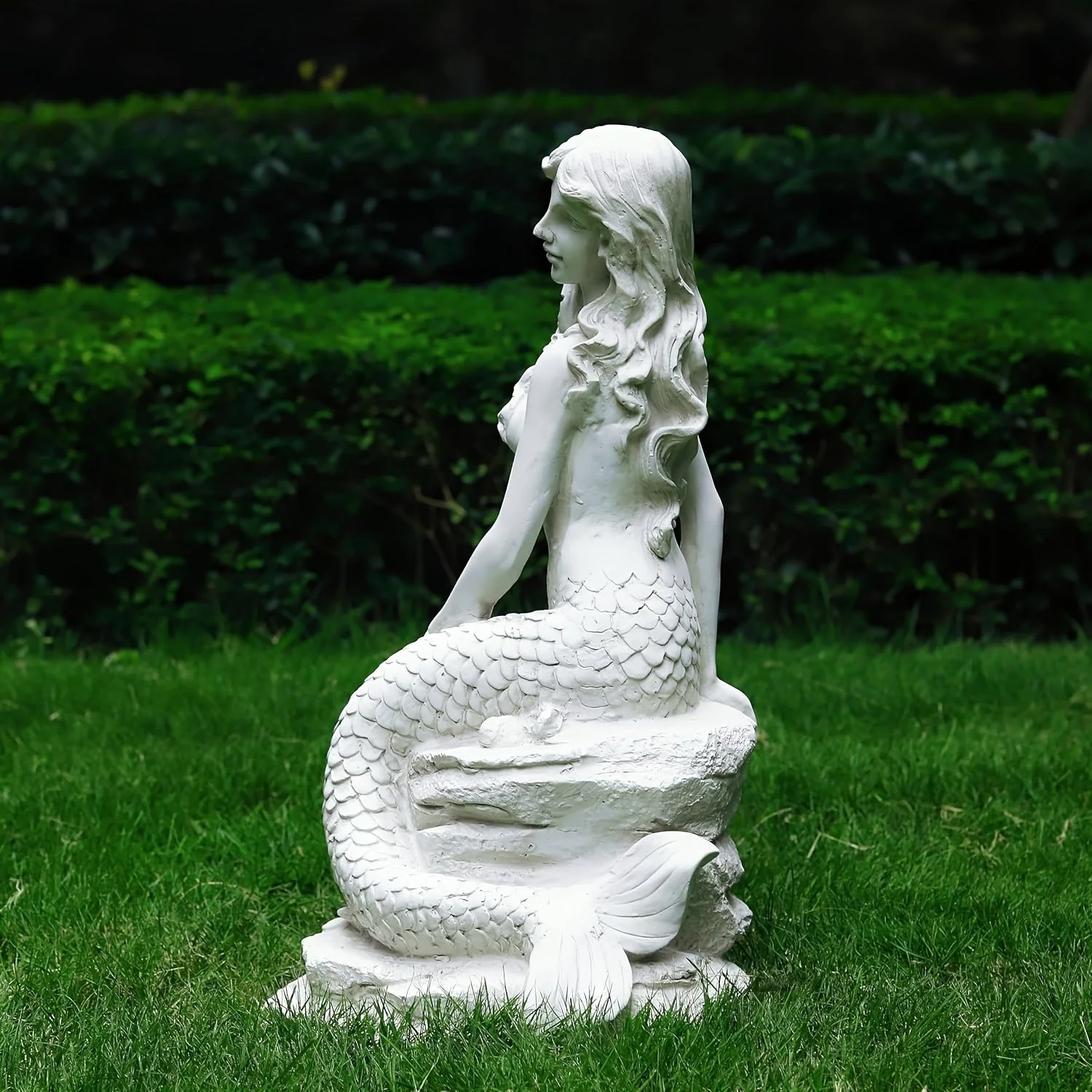 20" H Mermaid on Ocean Rock Garden Statue Resin Outdoor Sculpture - Image 8
