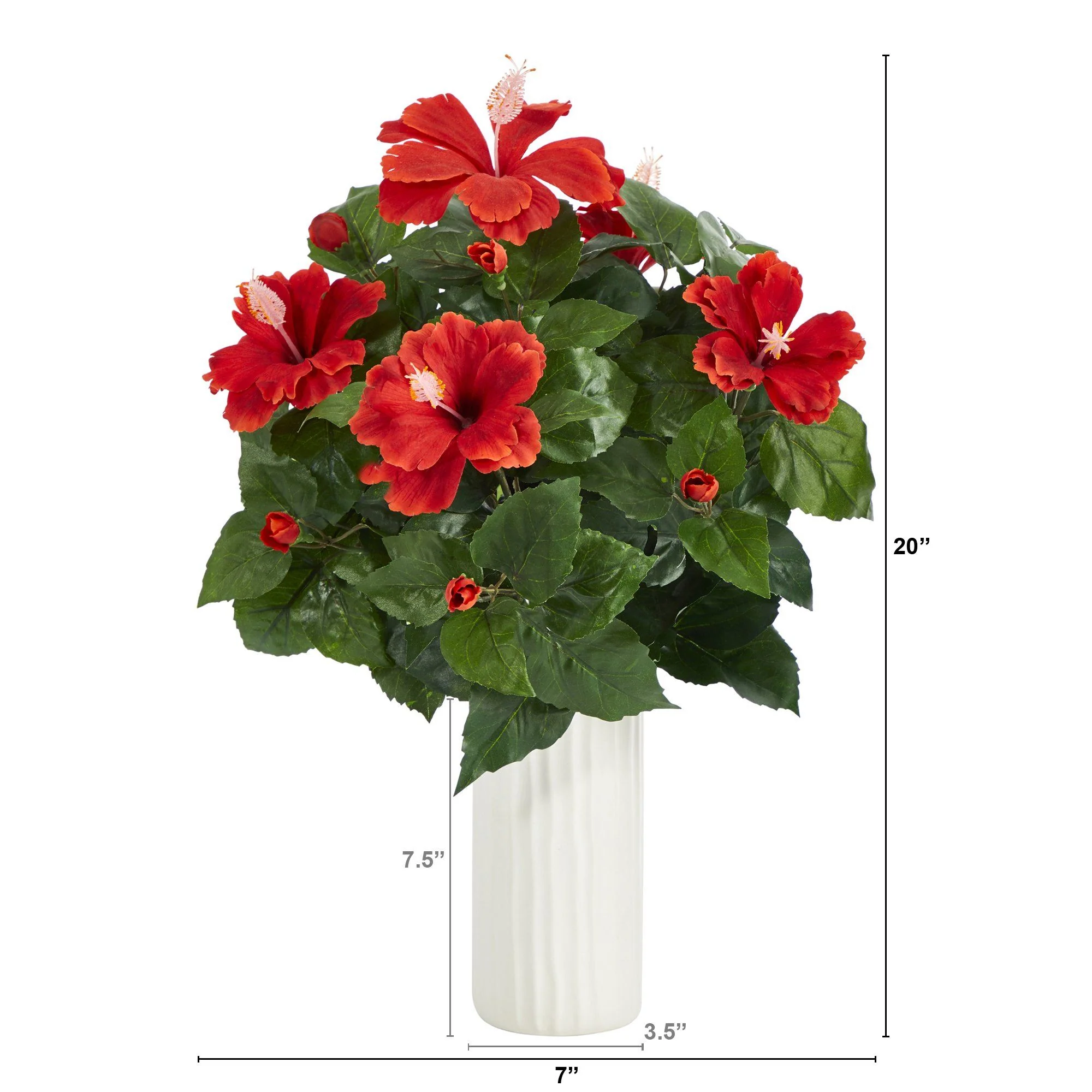 20” Hibiscus Artificial Plant Artificial Plant in White Planter - Image 2