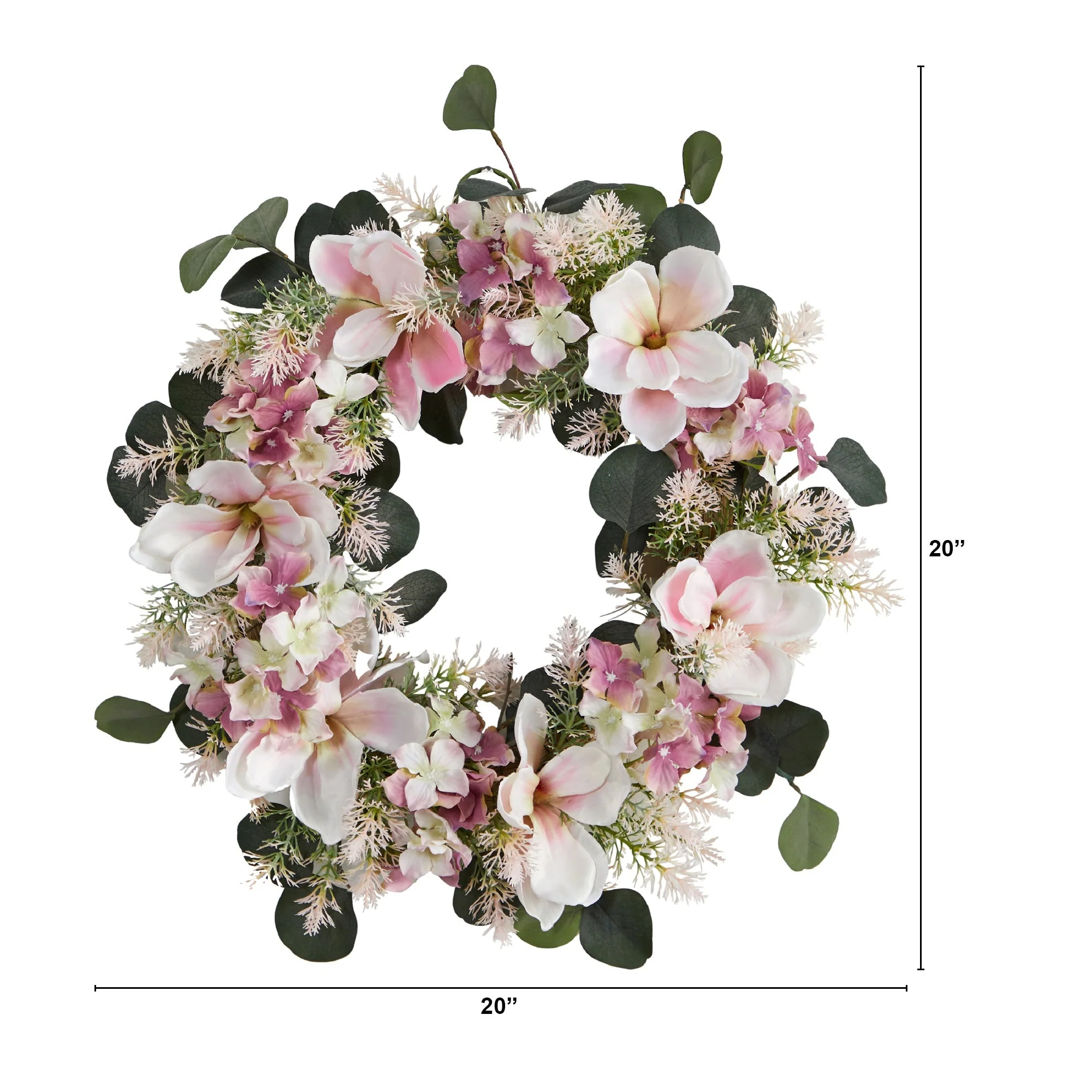 20” Hydrangea and Magnolia Artificial Wreath - Image 4