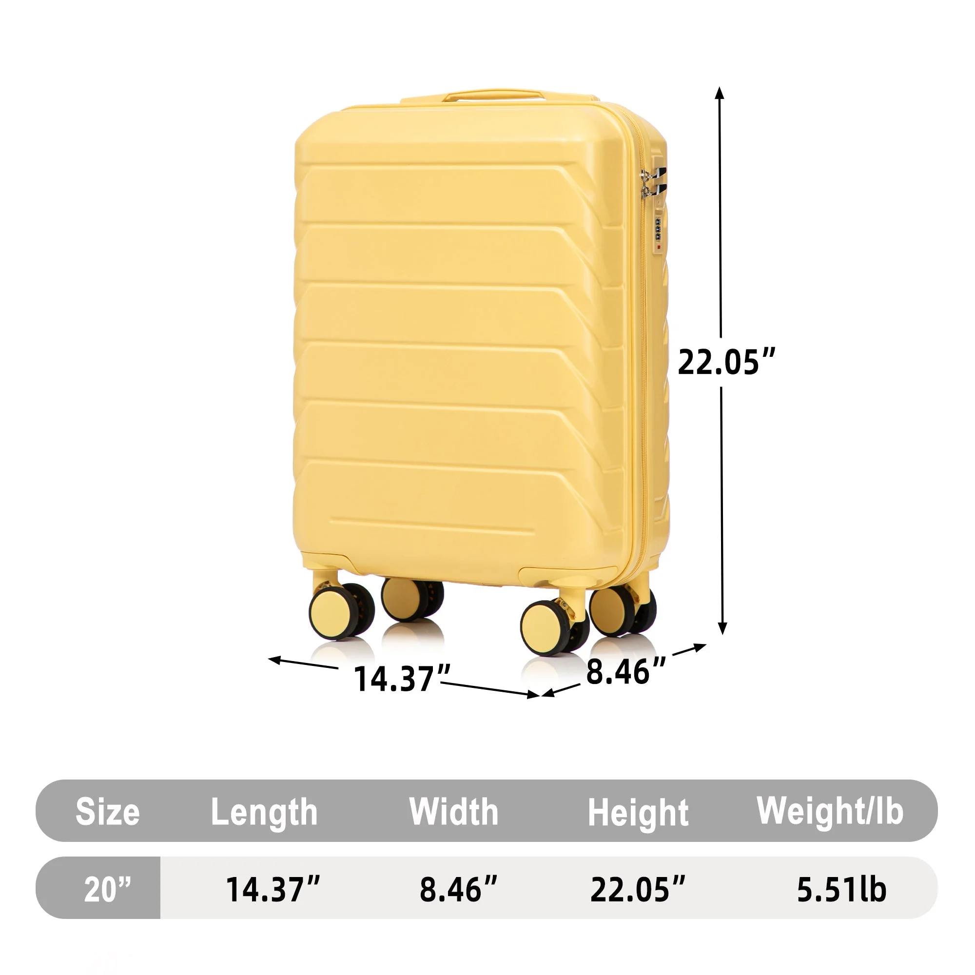 20 Inch ABS Hard Shell Travel Checked Luggage - Yellow - Image 3