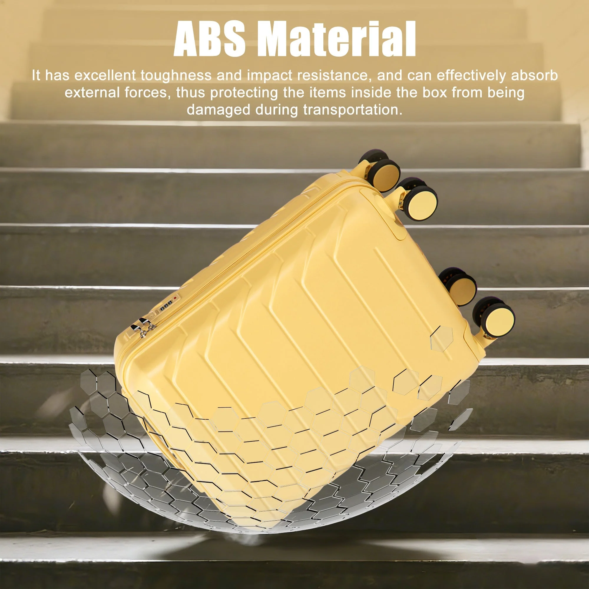 20 Inch ABS Hard Shell Travel Checked Luggage - Yellow - Image 7