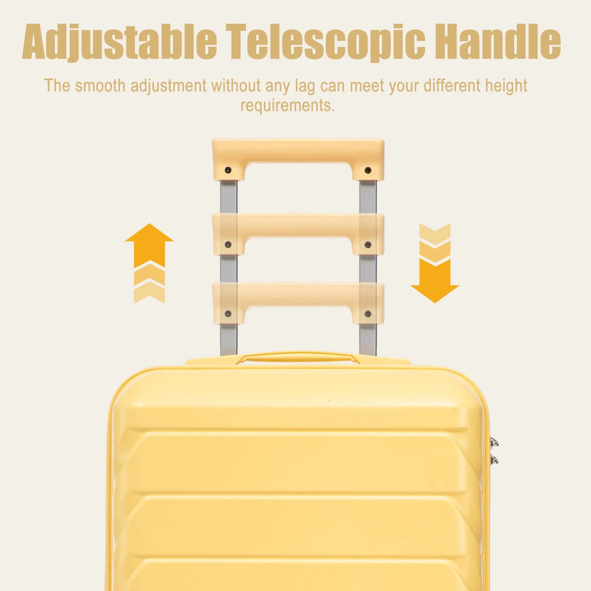 20 Inch ABS Hard Shell Travel Checked Luggage - Yellow - Image 9