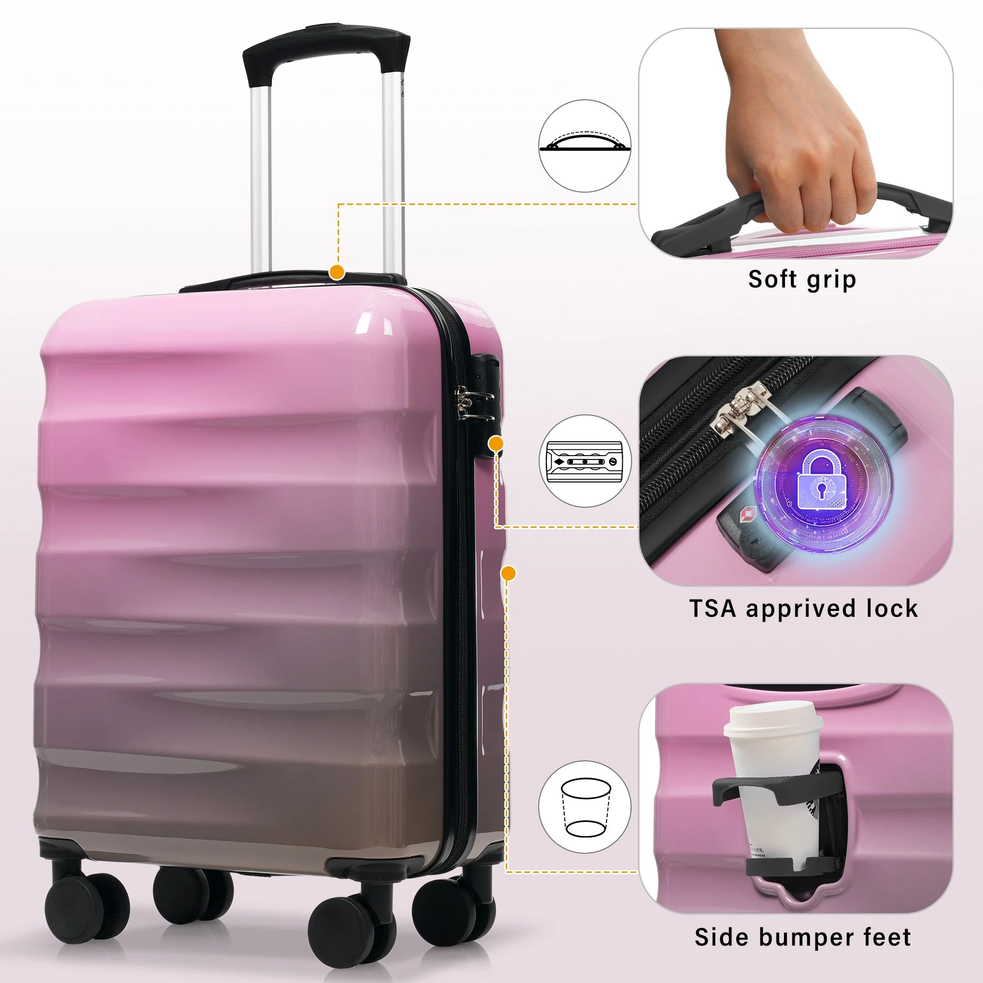 20-Inch Carry-On Suitcase with Dual Wheels and Water Bottle Holder - Image 4