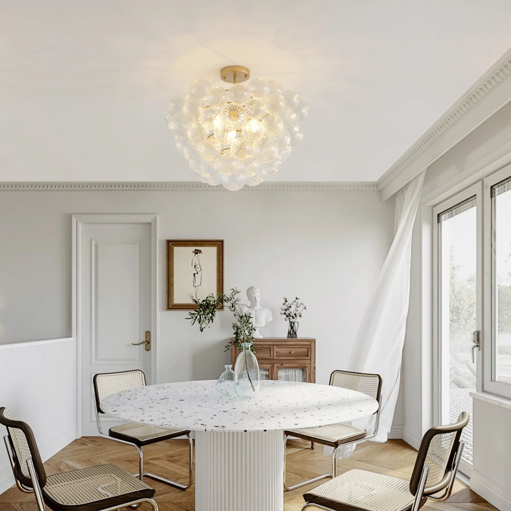 20-Inch Gold Ceiling Pendant Light with Threaded Clear Glass Globe Shade - Image 2
