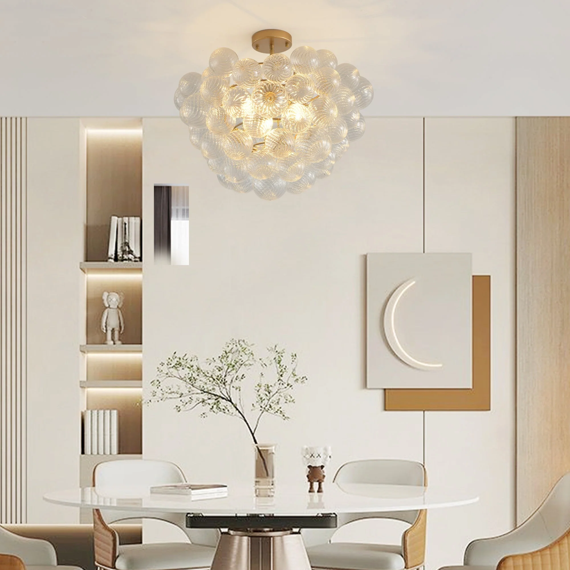 20-Inch Gold Ceiling Pendant Light with Threaded Clear Glass Globe Shade - Image 3