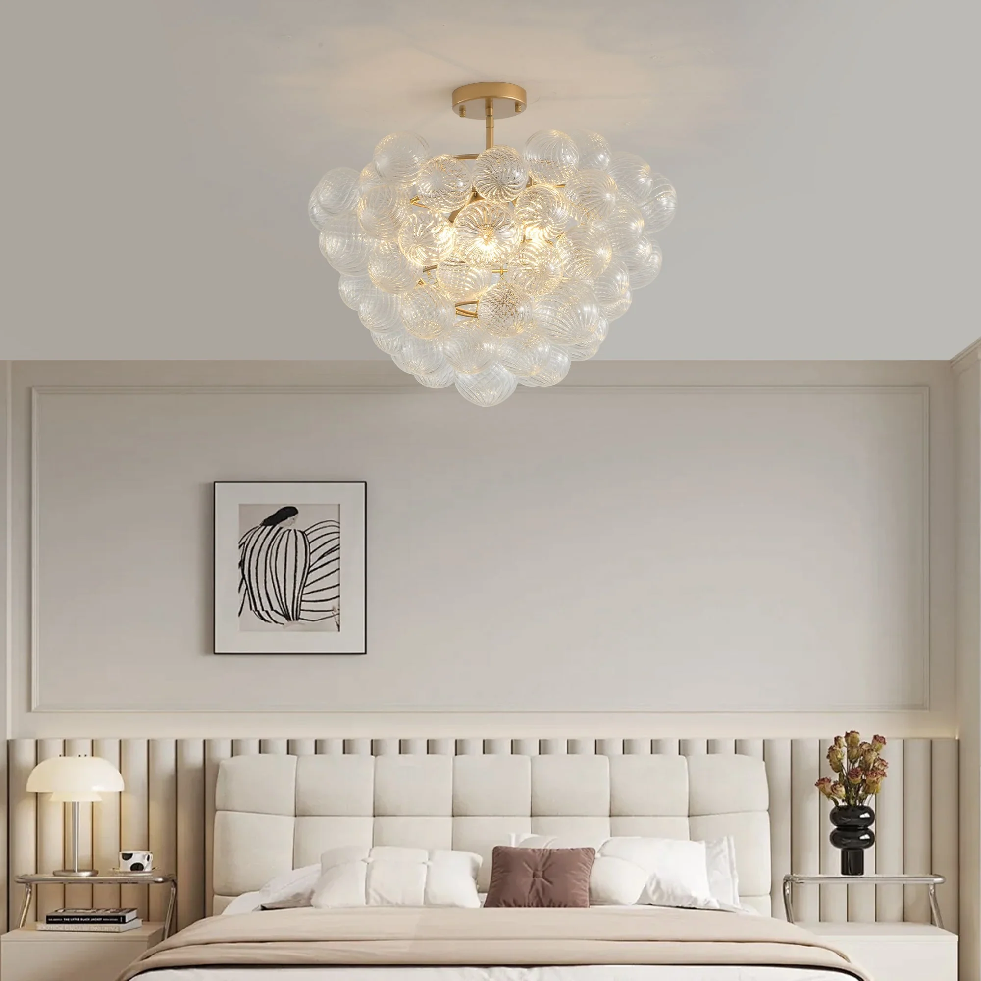 20-Inch Gold Ceiling Pendant Light with Threaded Clear Glass Globe Shade - Image 4