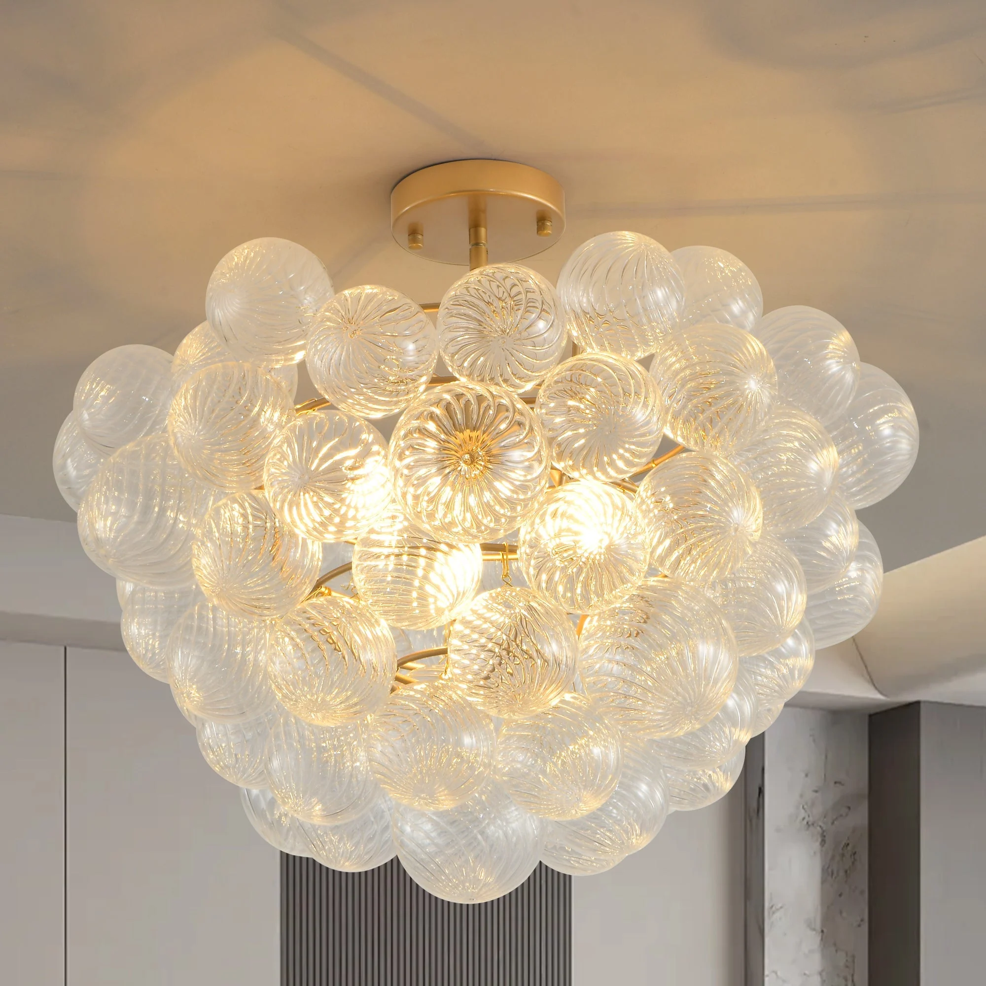 20-Inch Gold Ceiling Pendant Light with Threaded Clear Glass Globe Shade - Image 5