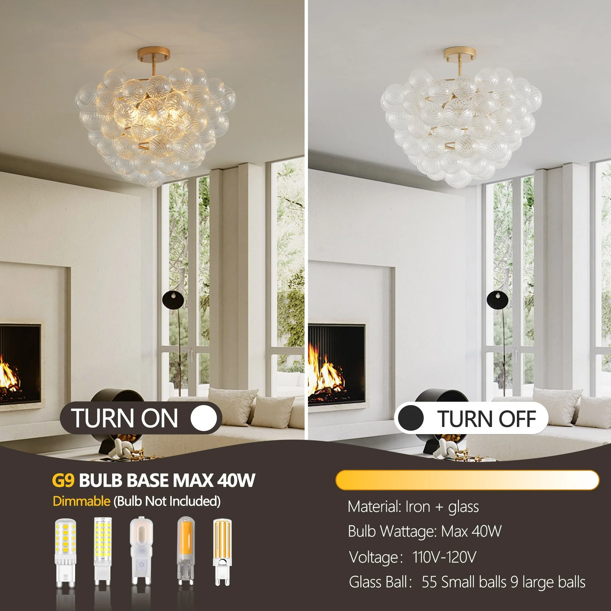 20-Inch Gold Ceiling Pendant Light with Threaded Clear Glass Globe Shade - Image 6