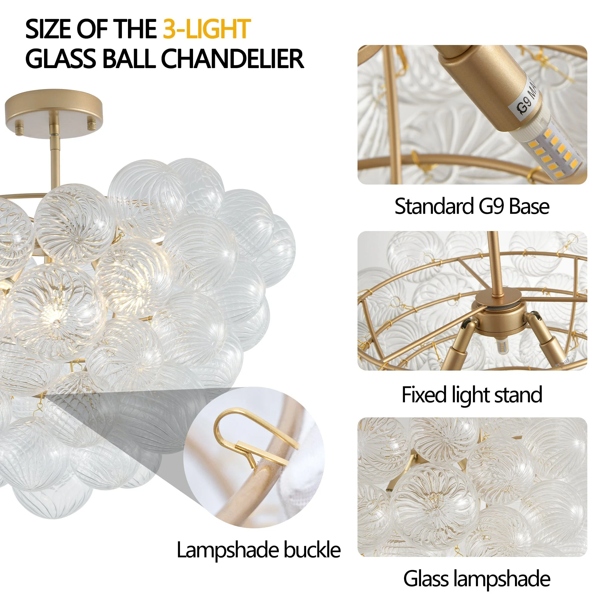 20-Inch Gold Ceiling Pendant Light with Threaded Clear Glass Globe Shade - Image 7