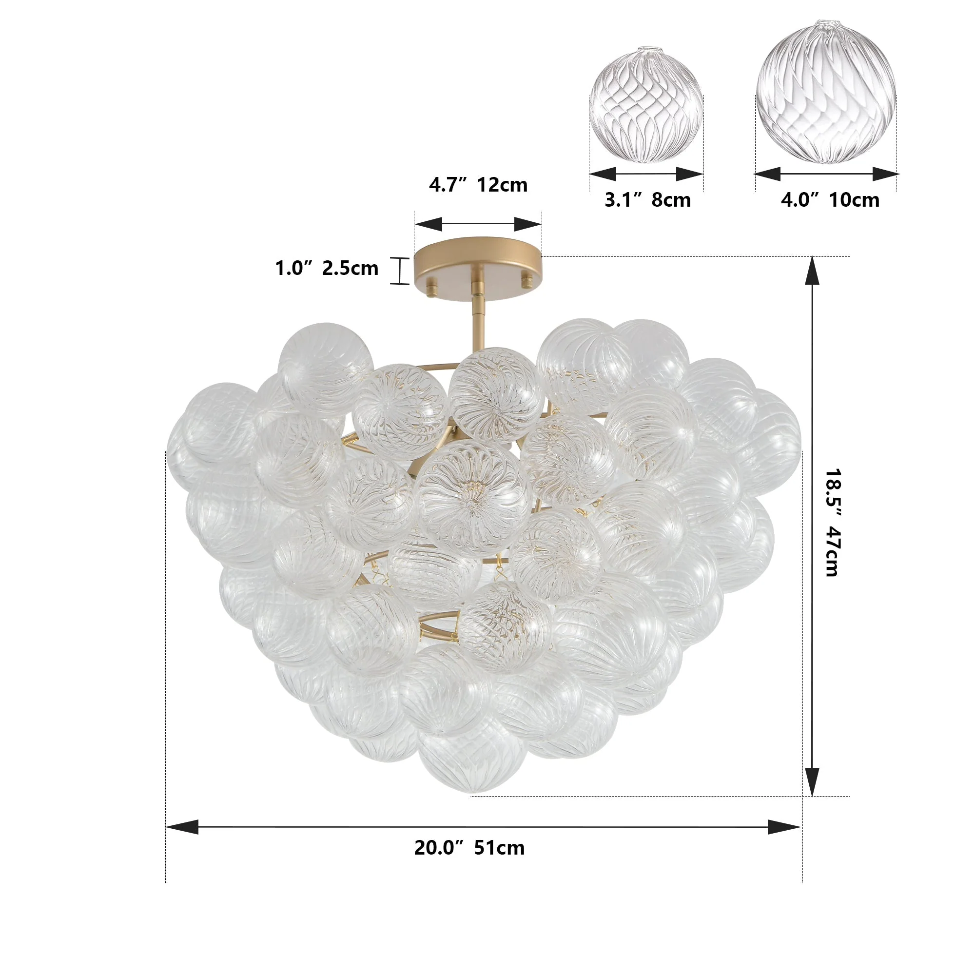 20-Inch Gold Ceiling Pendant Light with Threaded Clear Glass Globe Shade - Image 8