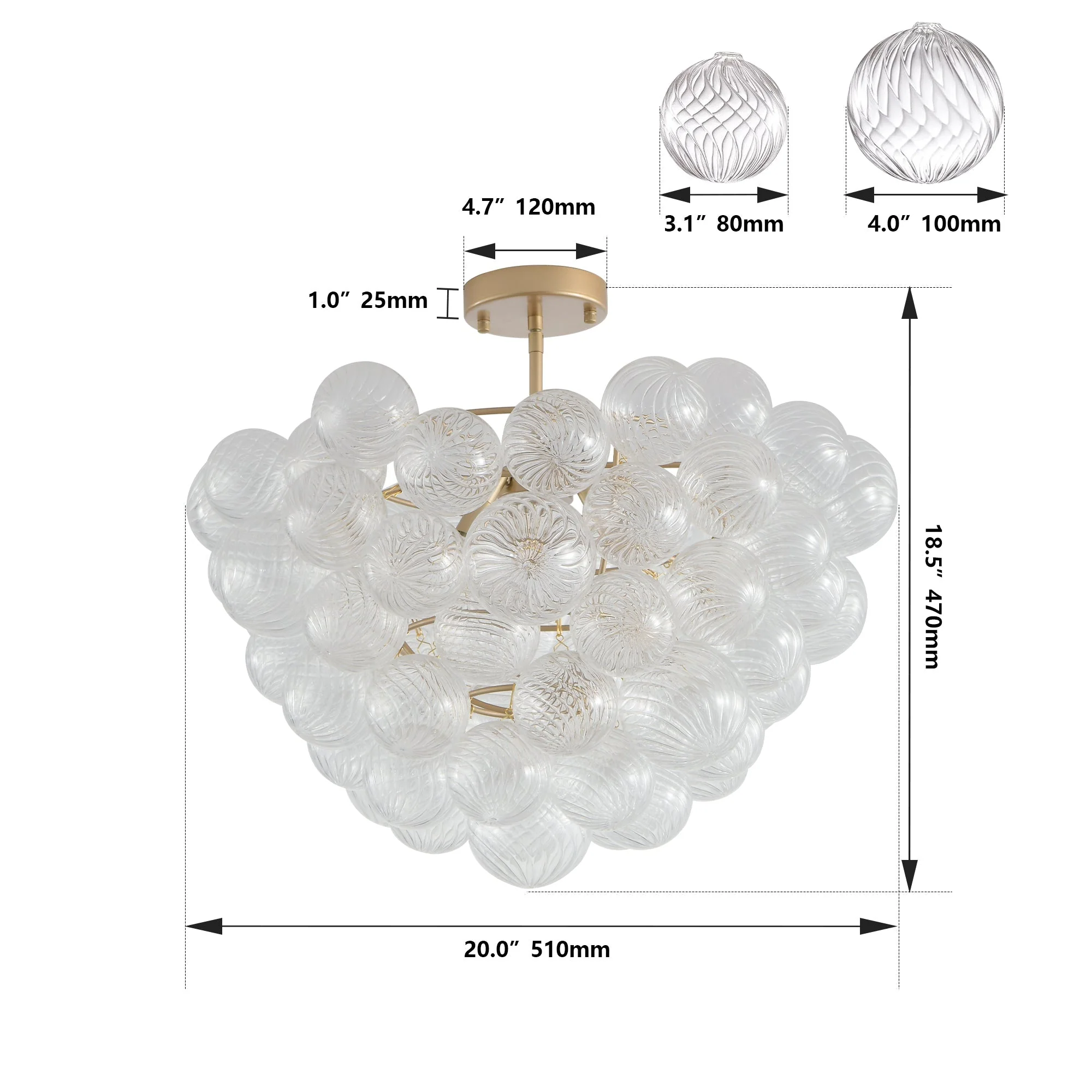 20-Inch Gold Ceiling Pendant Light with Threaded Clear Glass Globe Shade - Image 9
