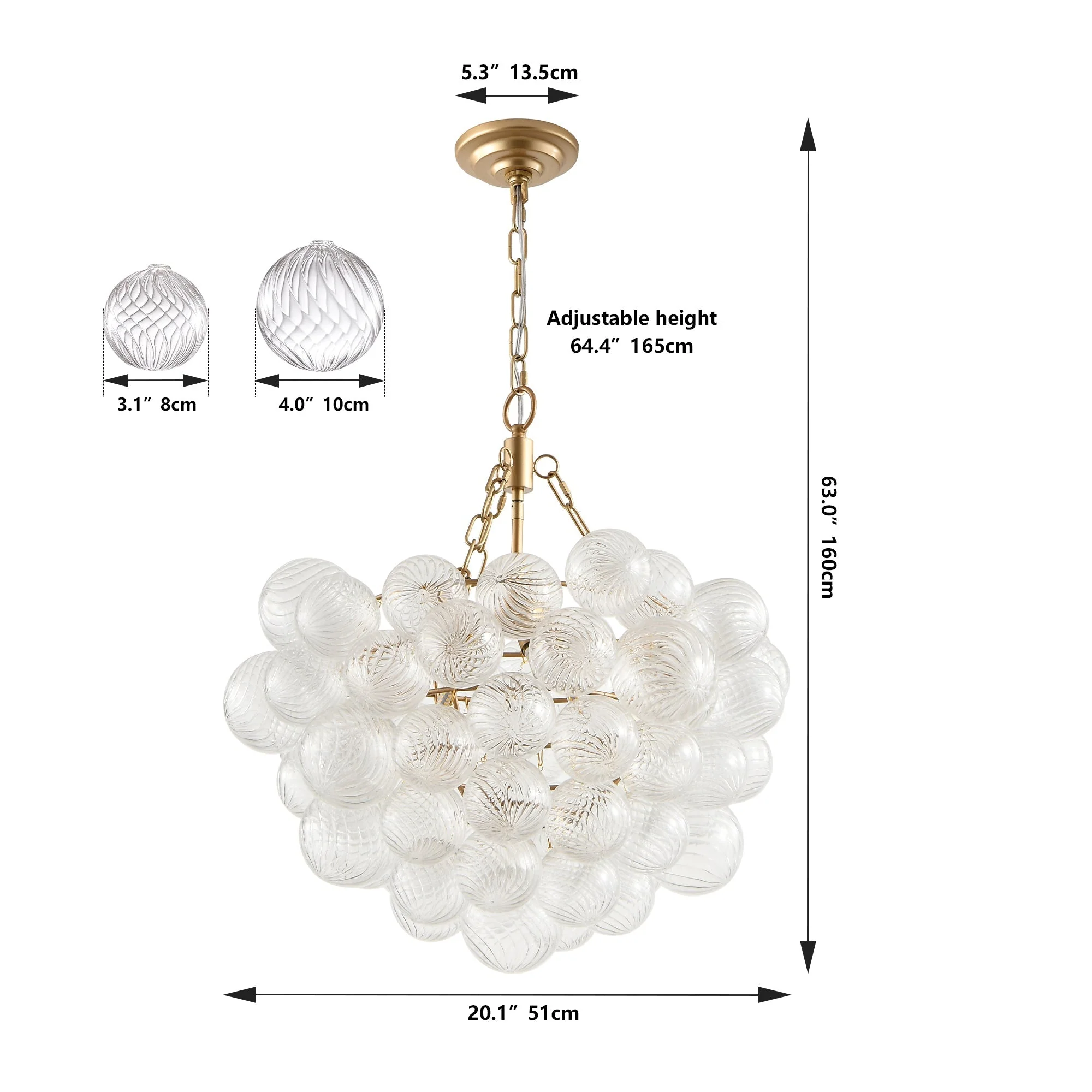 20-Inch Gold Pendant Light Chandelier with Threaded Clear Glass Globe Shade - Image 10