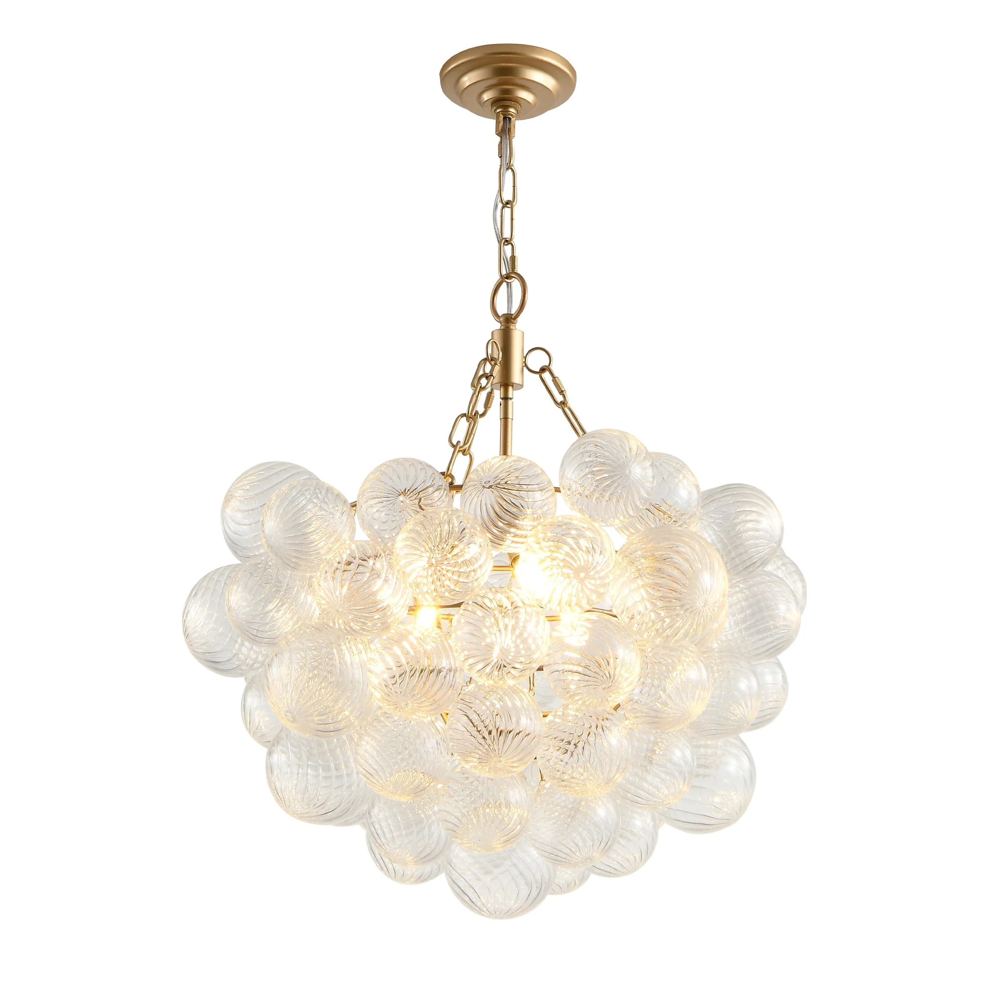 20-Inch Gold Pendant Light Chandelier with Threaded Clear Glass Globe Shade - Image 12