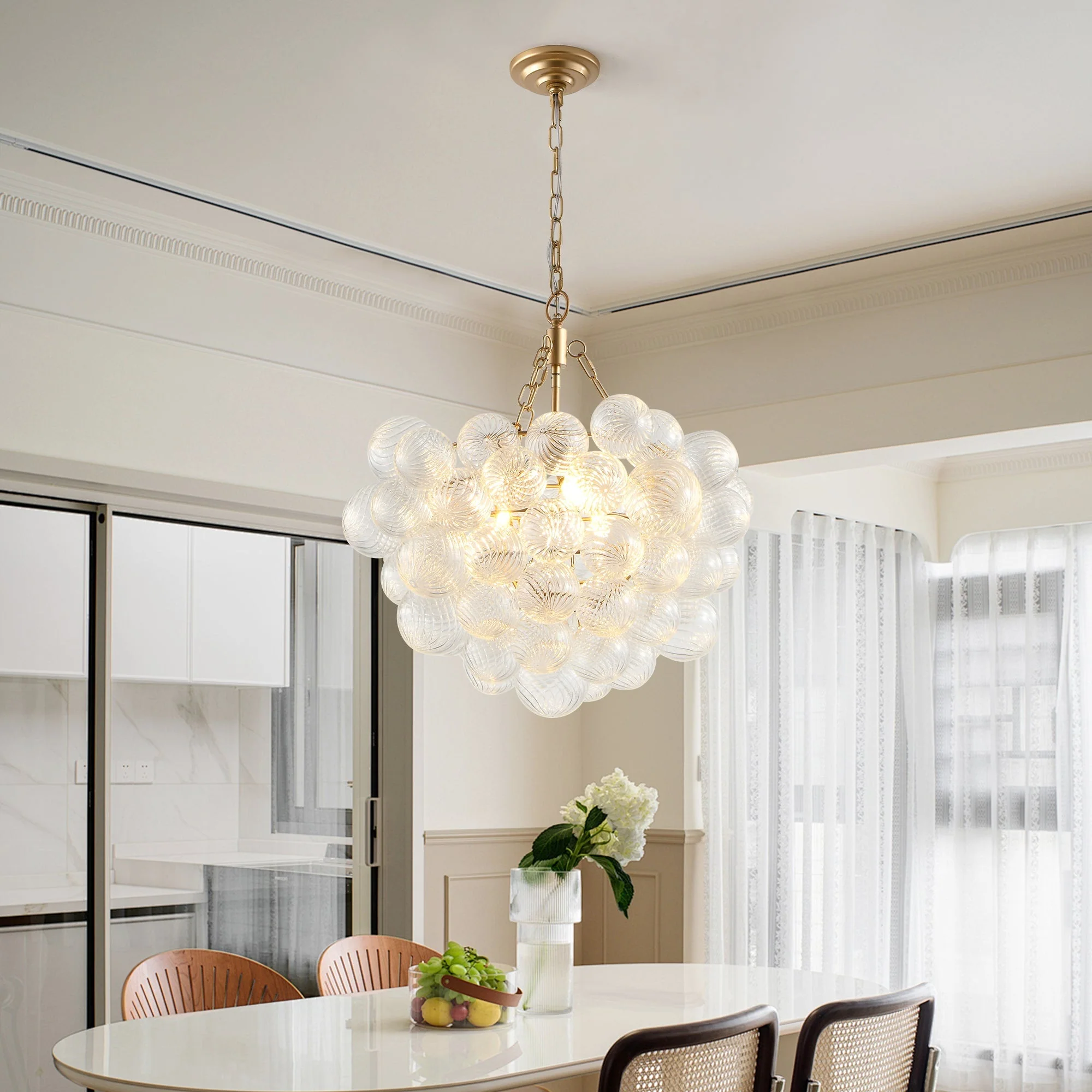 20-Inch Gold Pendant Light Chandelier with Threaded Clear Glass Globe Shade - Image 3