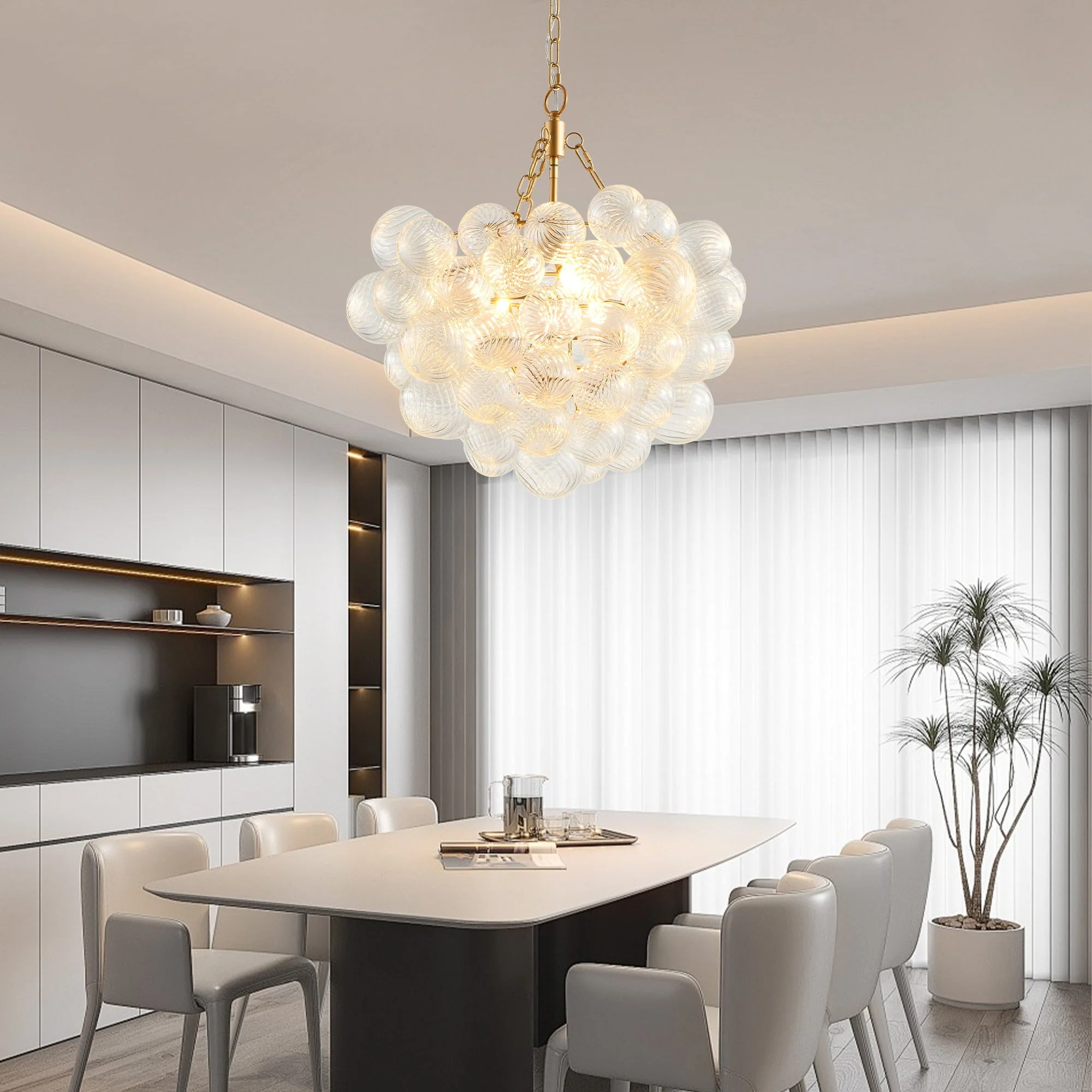 20-Inch Gold Pendant Light Chandelier with Threaded Clear Glass Globe Shade - Image 5