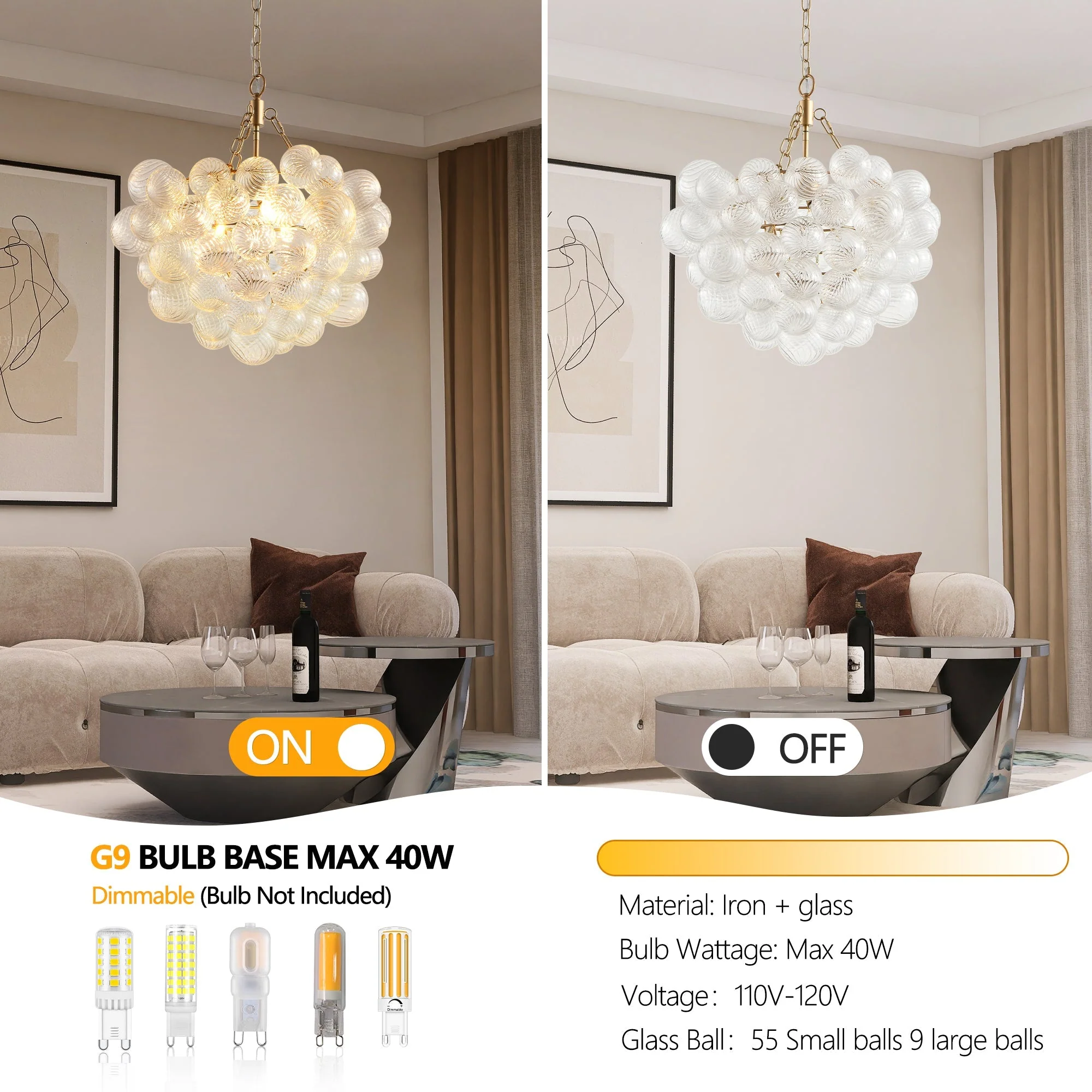 20-Inch Gold Pendant Light Chandelier with Threaded Clear Glass Globe Shade - Image 8