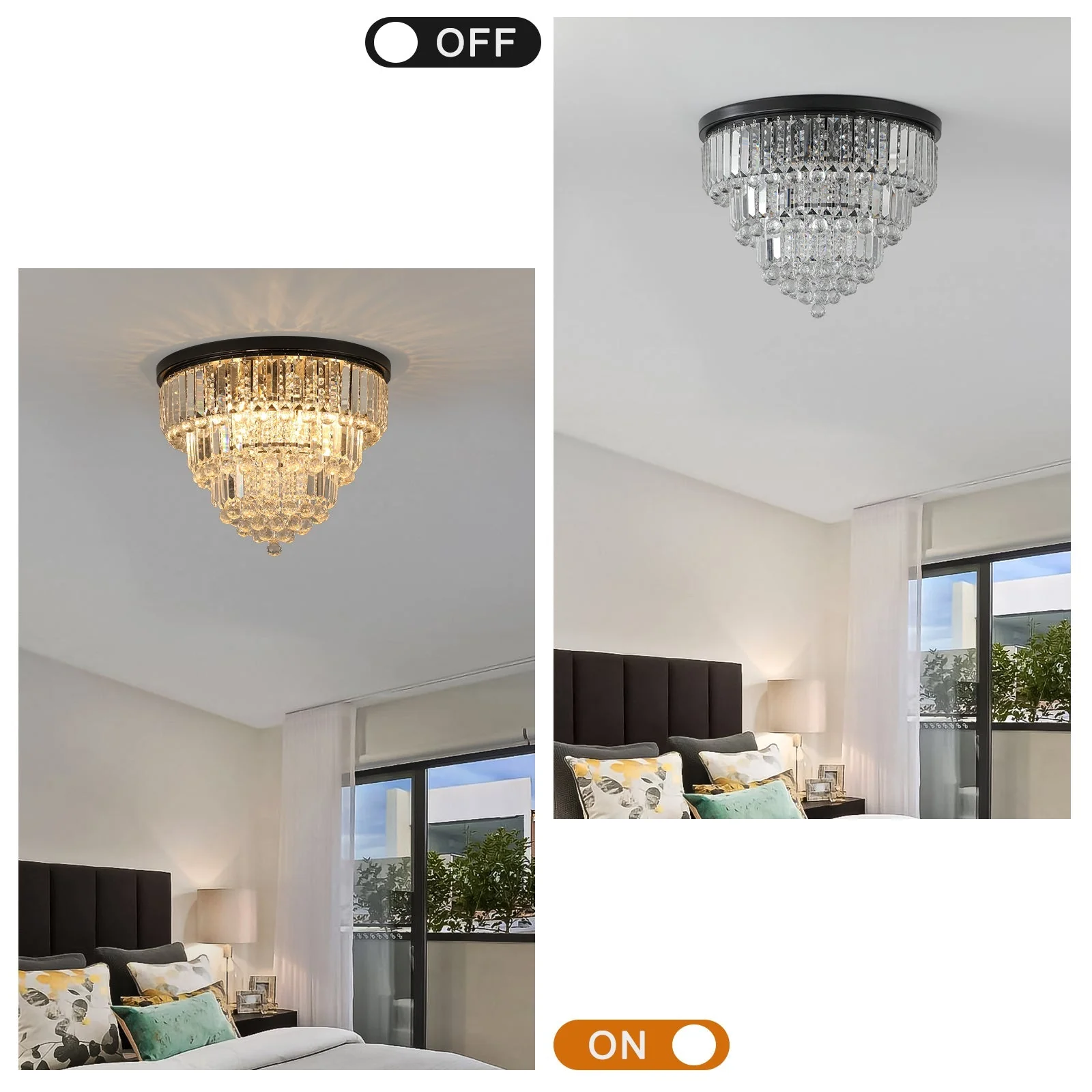 20' Luxury Crystal Flush Mount Ceiling Light with Black Finish – Elegant 6-Light Chandelier for Living Room, Dining Room, or Bedroom (Bulb Not Included) - Image 4