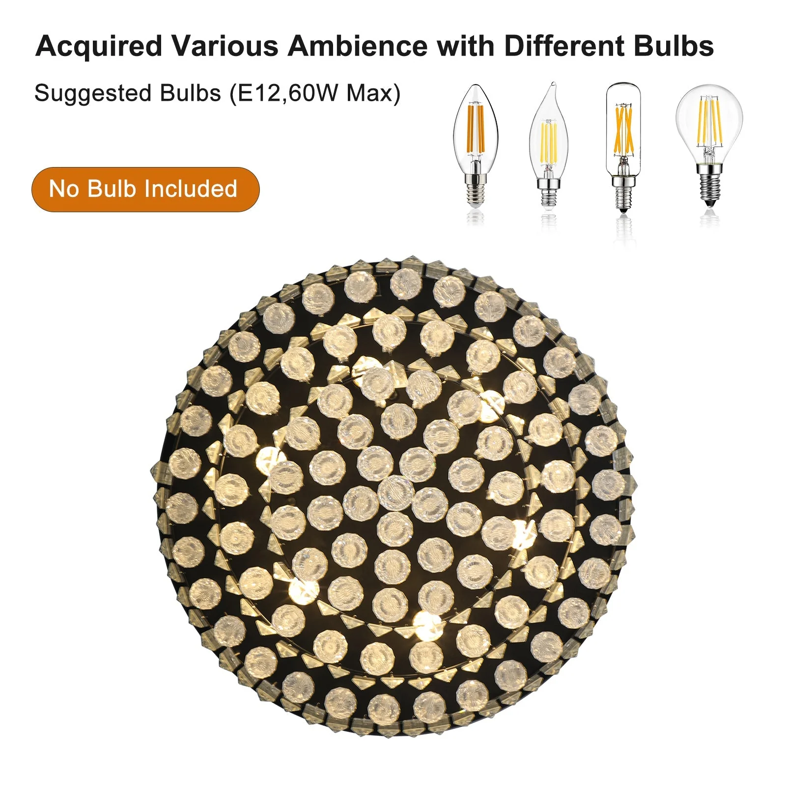 20' Luxury Crystal Flush Mount Ceiling Light with Black Finish – Elegant 6-Light Chandelier for Living Room, Dining Room, or Bedroom (Bulb Not Included) - Image 6