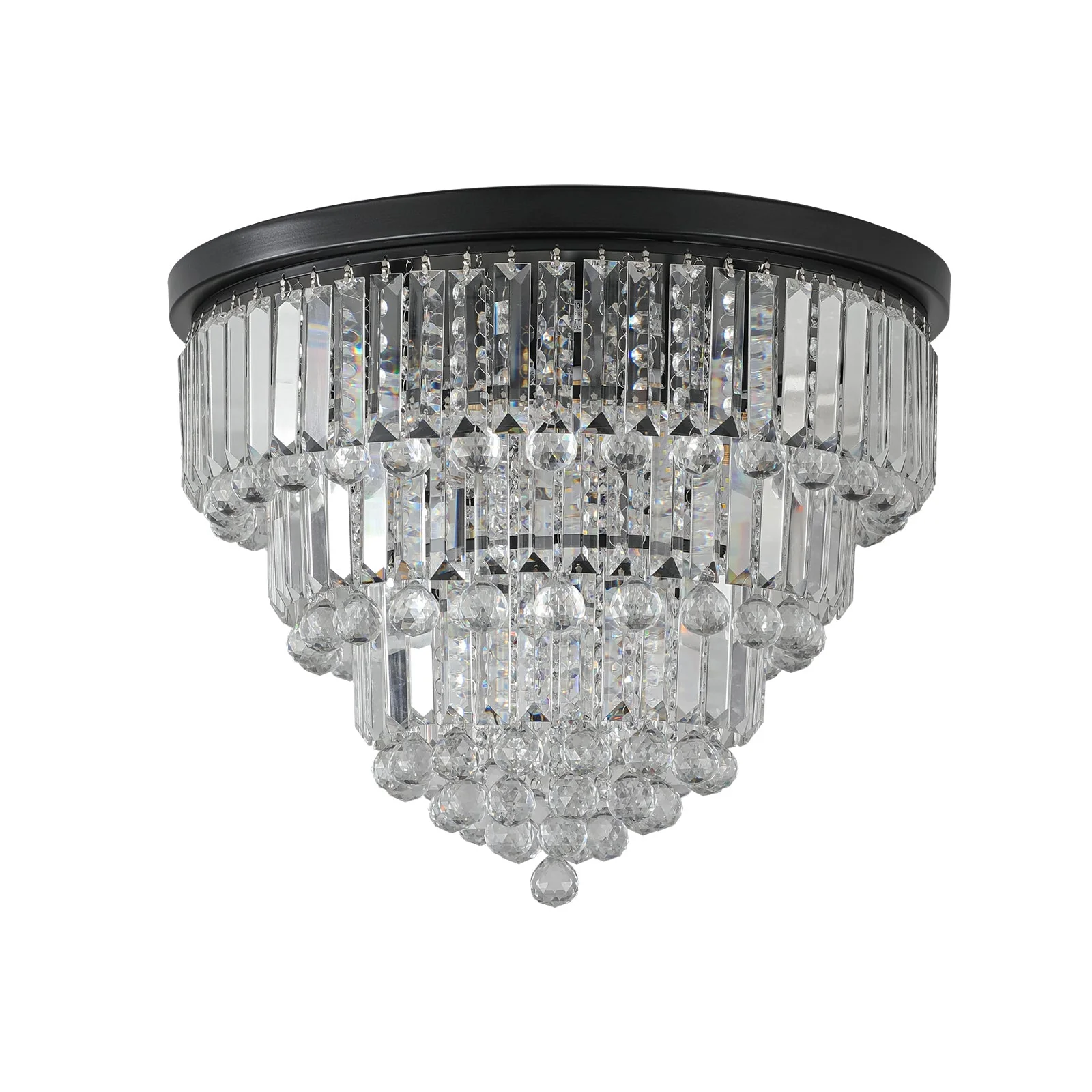20' Luxury Crystal Flush Mount Ceiling Light with Black Finish – Elegant 6-Light Chandelier for Living Room, Dining Room, or Bedroom (Bulb Not Included) - Image 9
