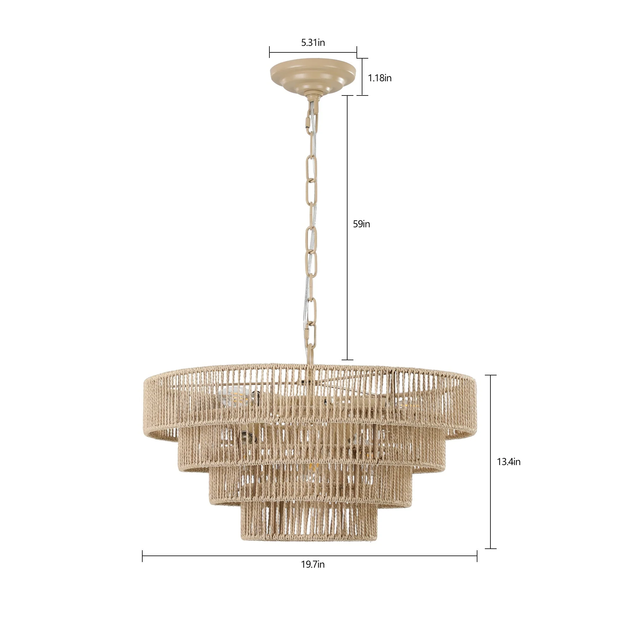 20' Modern 4-Layer Woven Hemp Rope Chandelier - Image 13