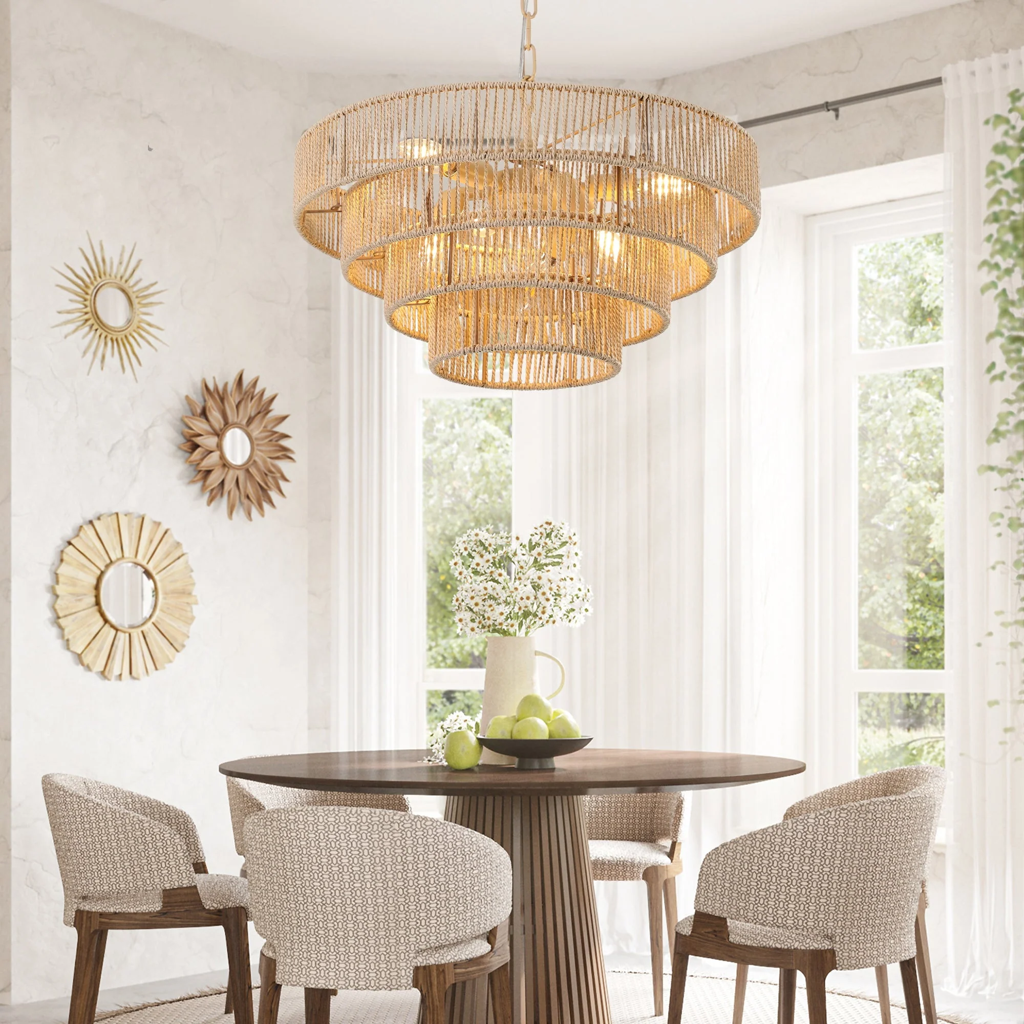 20' Modern 4-Layer Woven Hemp Rope Chandelier - Image 2