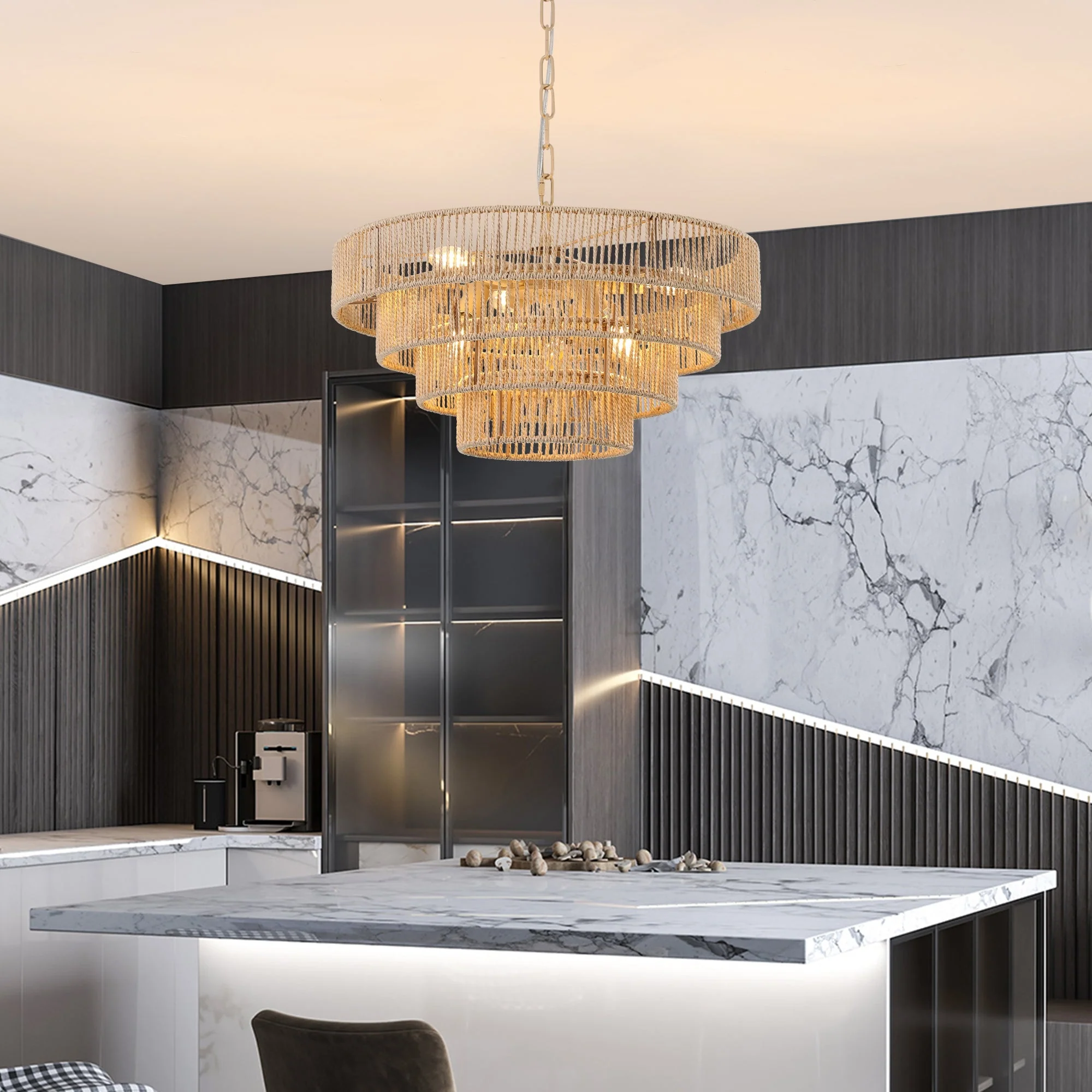 20' Modern 4-Layer Woven Hemp Rope Chandelier - Image 4