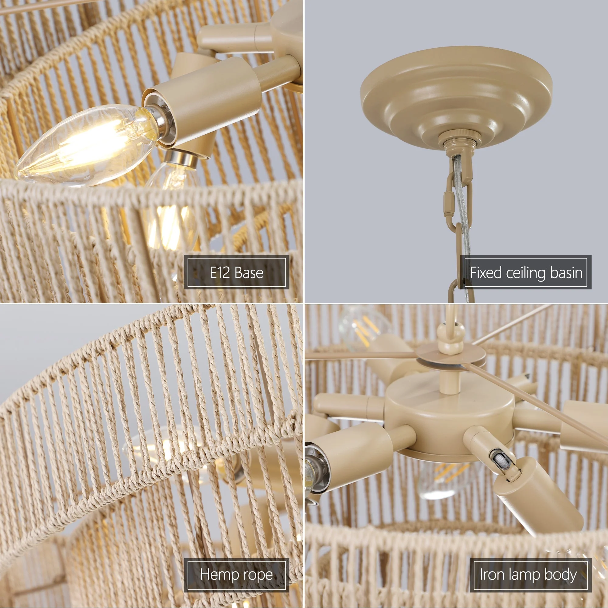 20' Modern 4-Layer Woven Hemp Rope Chandelier - Image 9