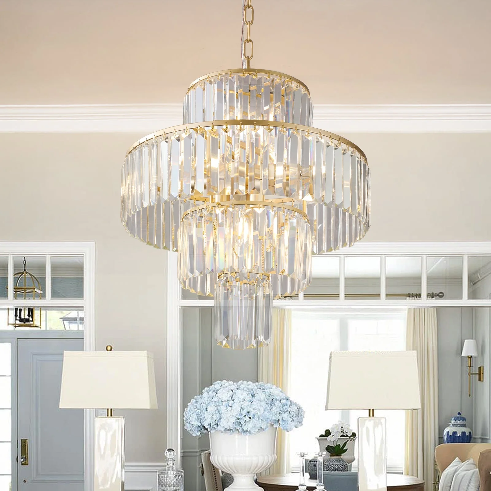20' Modern Crystal Chandelier with Gold Finish, 4-Tier Design for Dining Room or Living Room, Elegant Crystal Pendant Light Fixture (Bulb Not Included) - Image 2