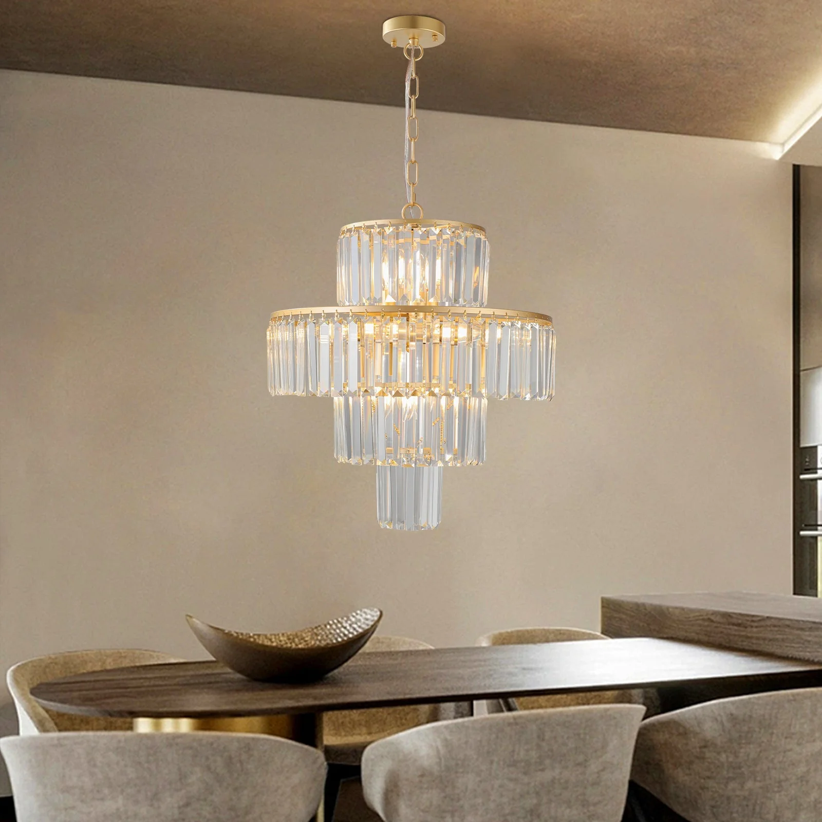20' Modern Crystal Chandelier with Gold Finish, 4-Tier Design for Dining Room or Living Room, Elegant Crystal Pendant Light Fixture (Bulb Not Included) - Image 4