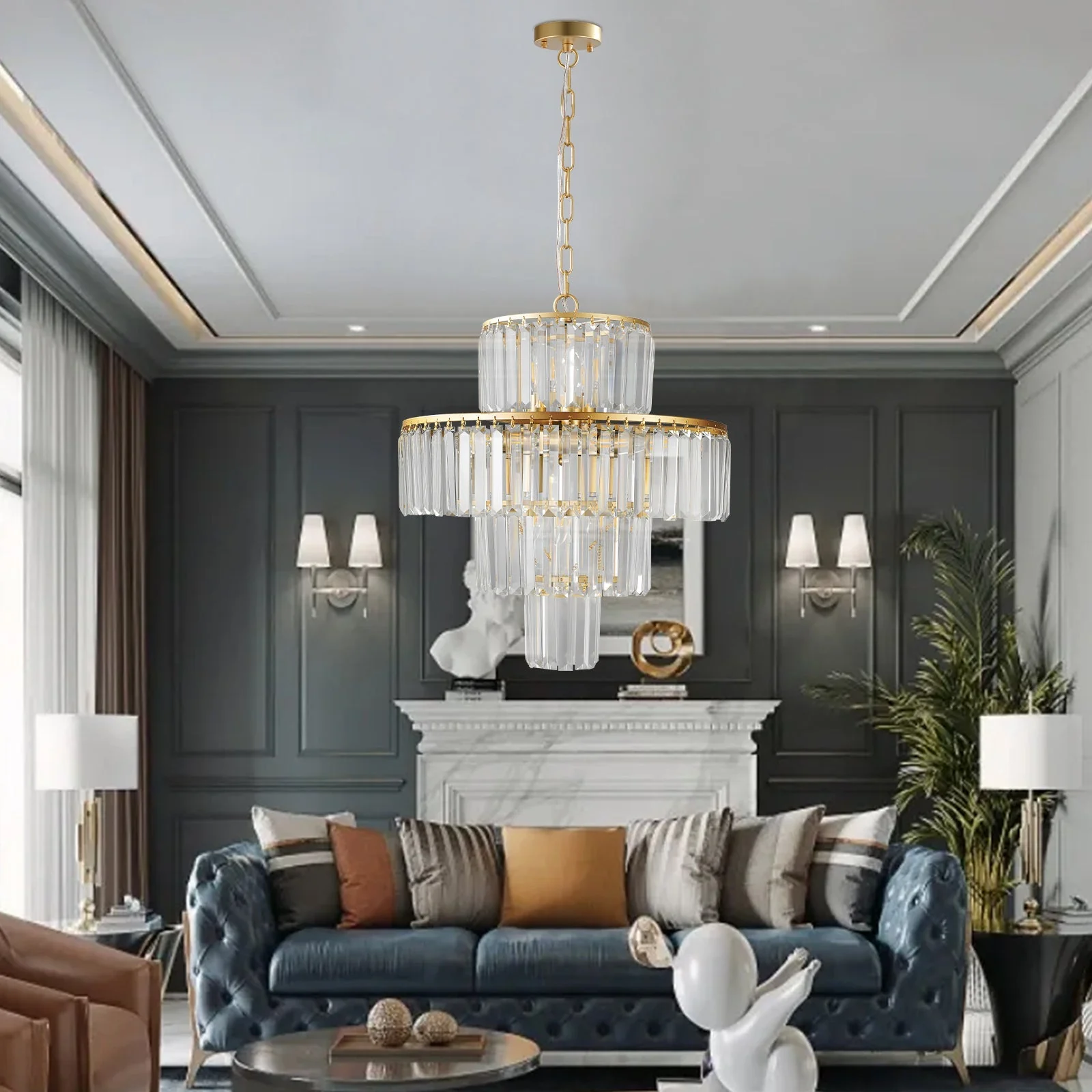 20' Modern Crystal Chandelier with Gold Finish, 4-Tier Design for Dining Room or Living Room, Elegant Crystal Pendant Light Fixture (Bulb Not Included) - Image 6