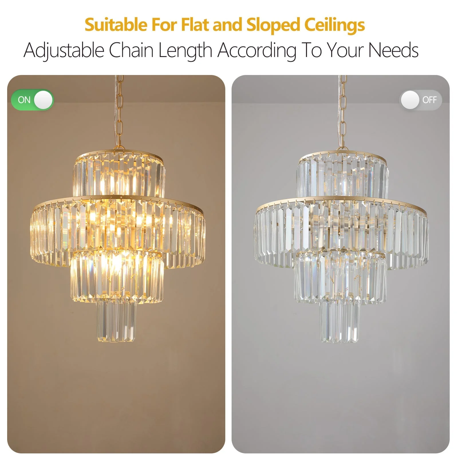 20' Modern Crystal Chandelier with Gold Finish, 4-Tier Design for Dining Room or Living Room, Elegant Crystal Pendant Light Fixture (Bulb Not Included) - Image 7