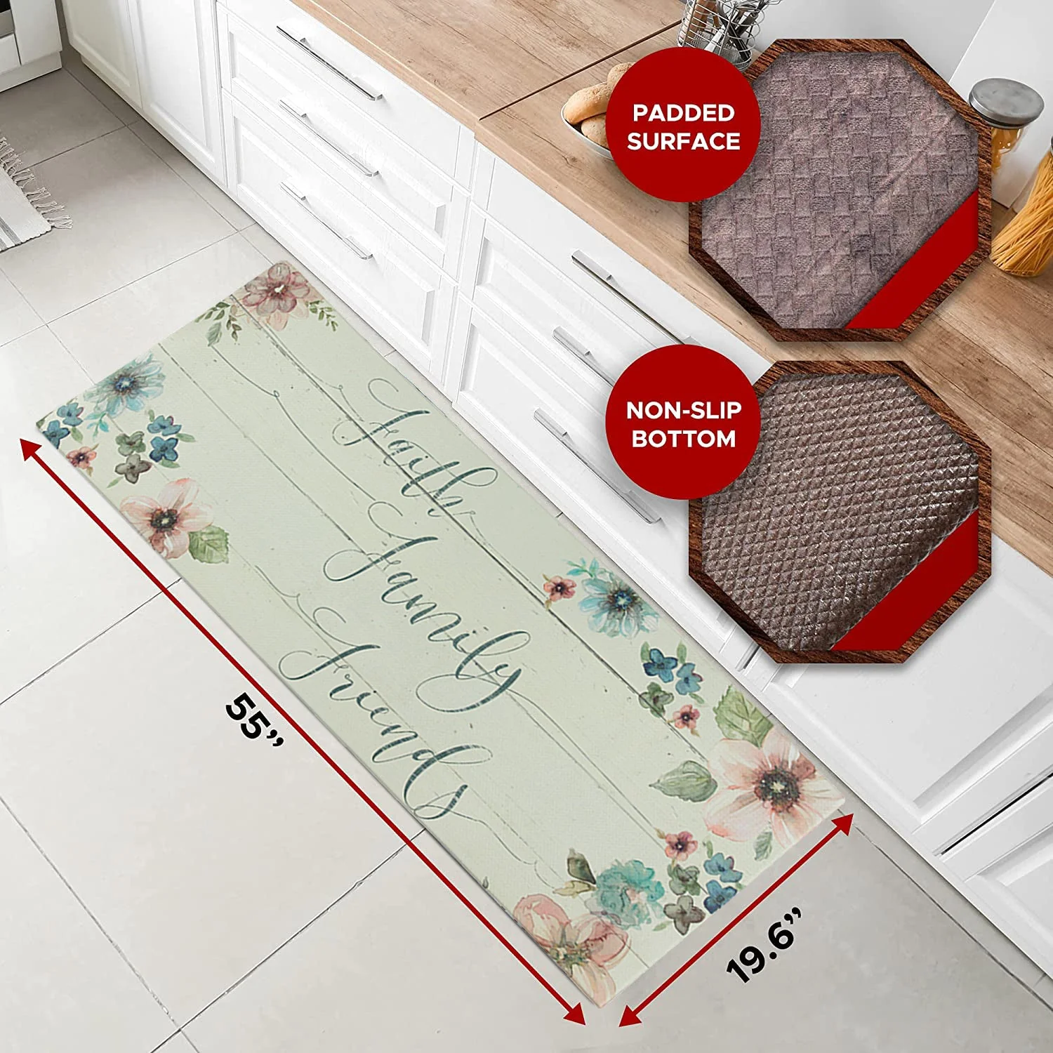 20" x 55" Chic Anti-Fatigue Memory Foam Kitchen Runner Mat (Faith Family Friends) - Image 7