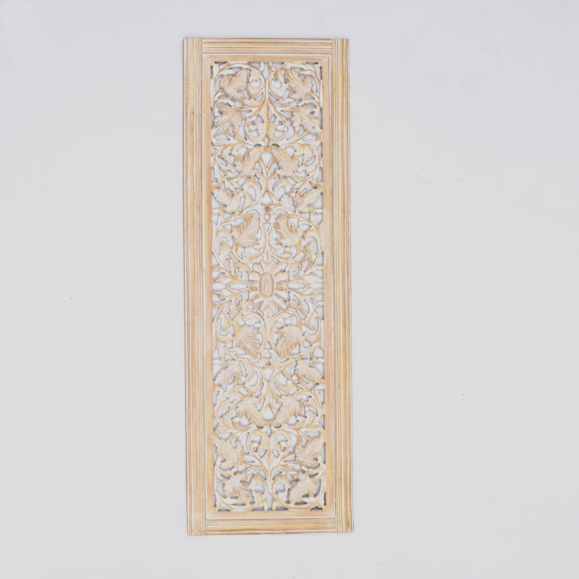 20” x 63” Hand-Carved Wooden Wall Panel – Rustic Antique Mandala Design - Image 2