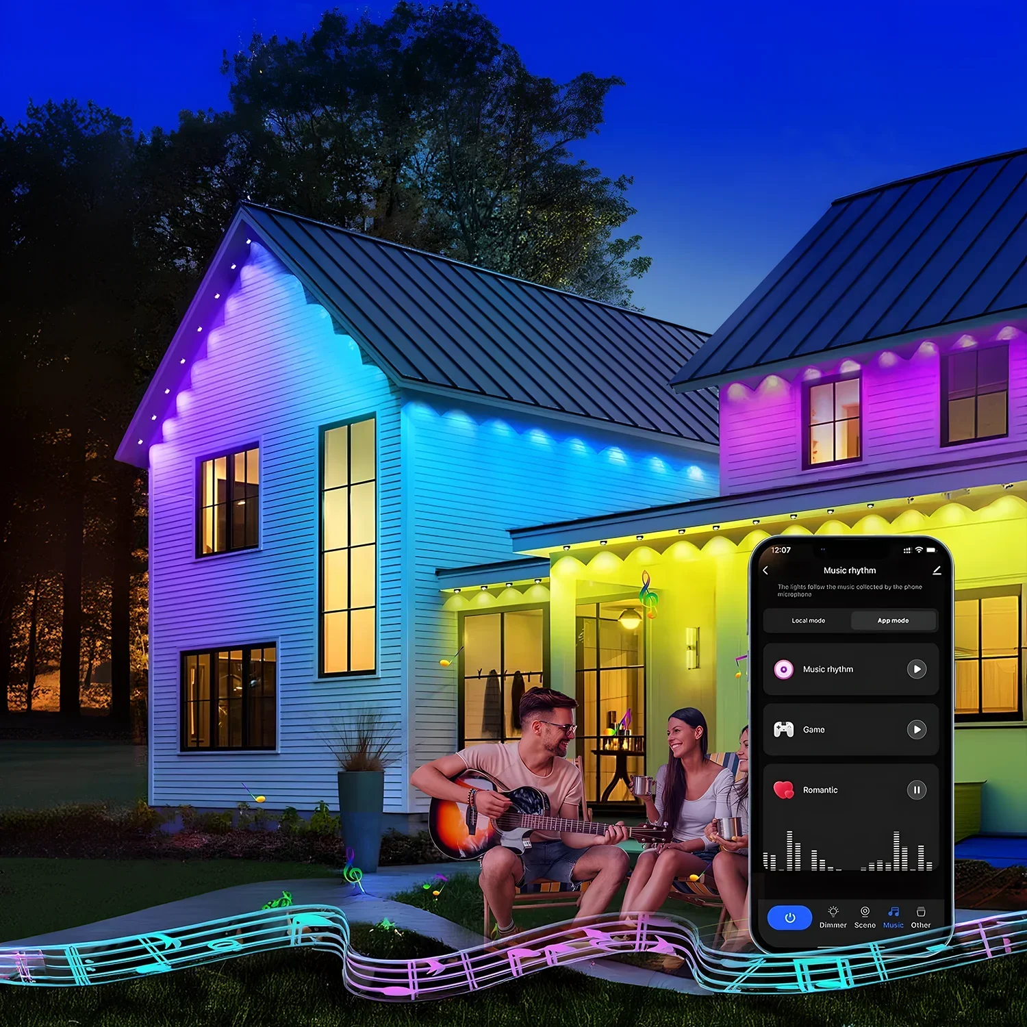 20M Smart RGBIC Outdoor LED Eaves Lights App Remote Control Flashing Home Decor - Image 2