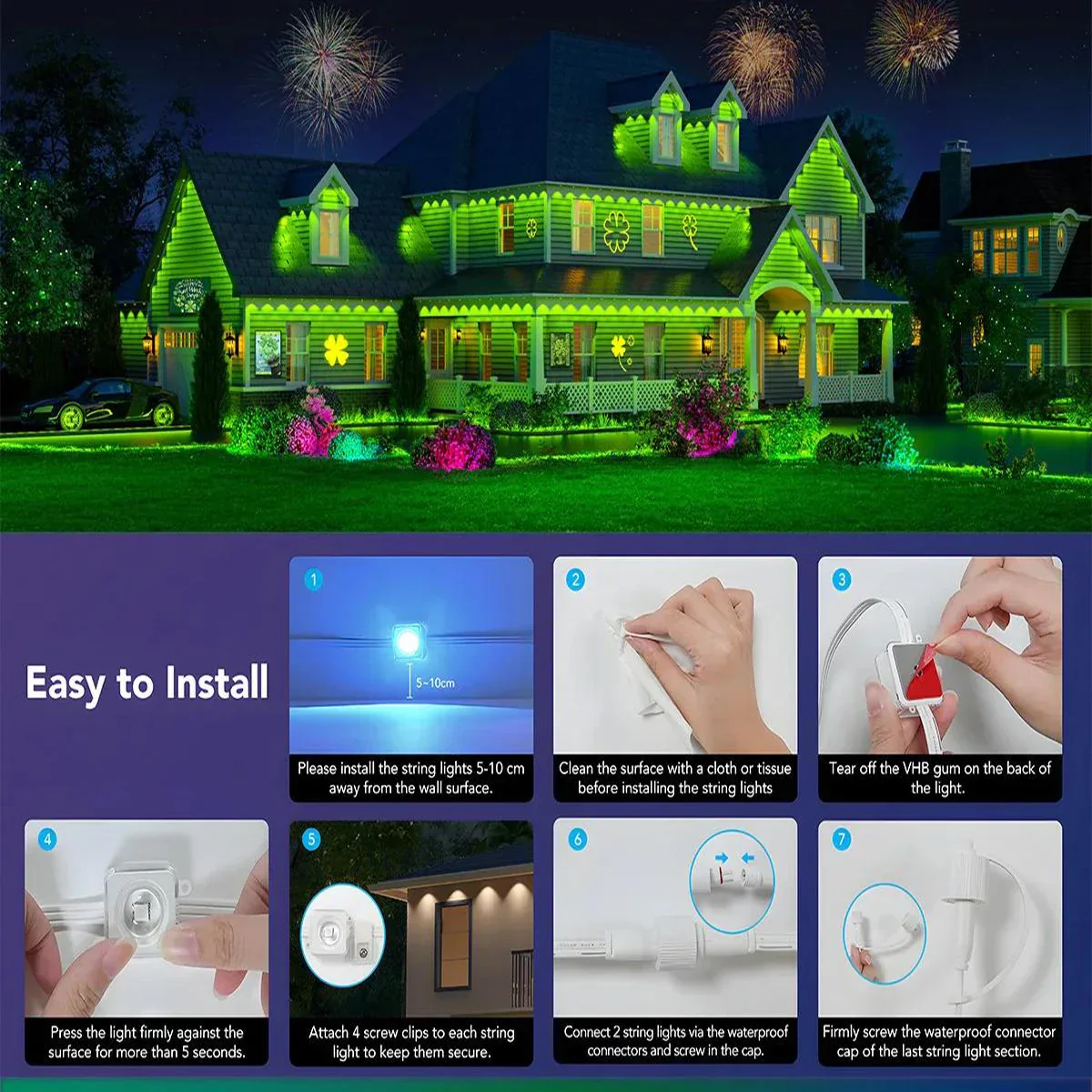 20M Smart RGBIC Outdoor LED Eaves Lights App Remote Control Flashing Home Decor - Image 5