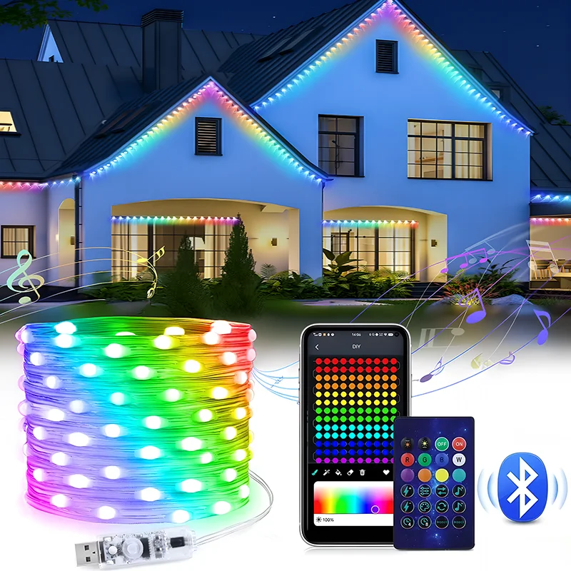 20M Smart RGBIC Outdoor LED Eaves Lights App Remote Control Flashing Home Decor - Image 7