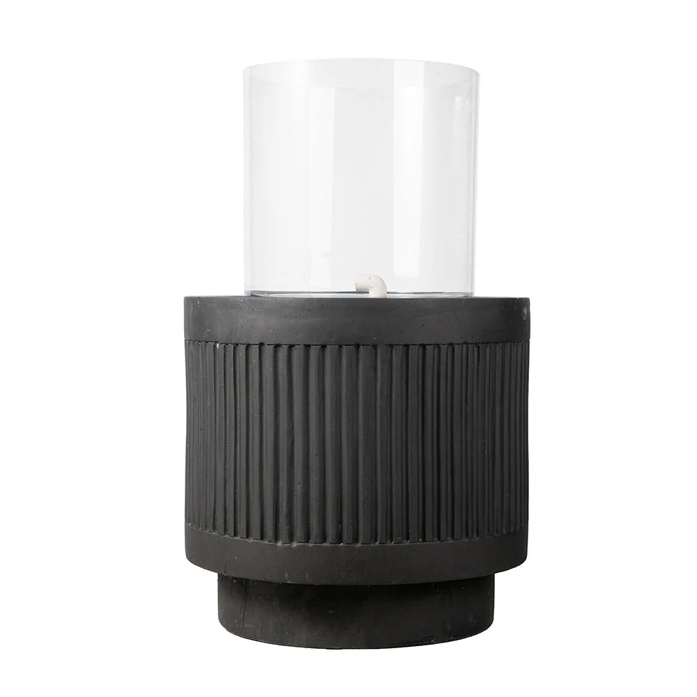 20x20x19.5' Heavy Cement Round Black Ribbed Outdoor Water Fountain with Light (Color Change) - Image 2