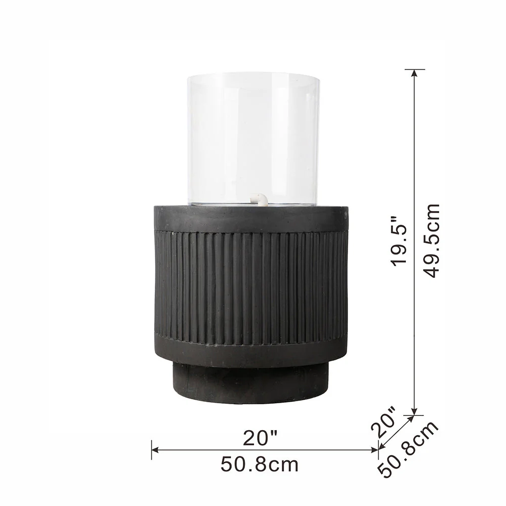 20x20x19.5' Heavy Cement Round Black Ribbed Outdoor Water Fountain with Light (Color Change) - Image 3