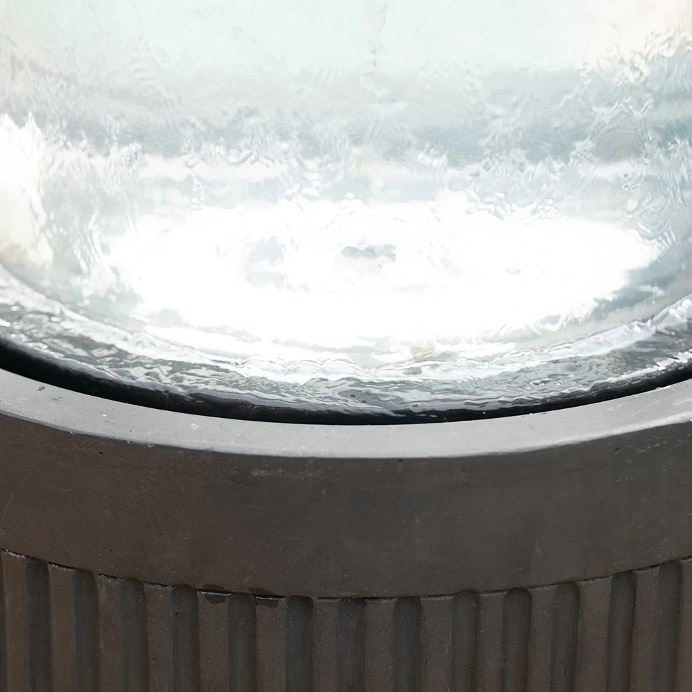 20x20x19.5' Heavy Cement Round Black Ribbed Outdoor Water Fountain with Light (Color Change) - Image 6
